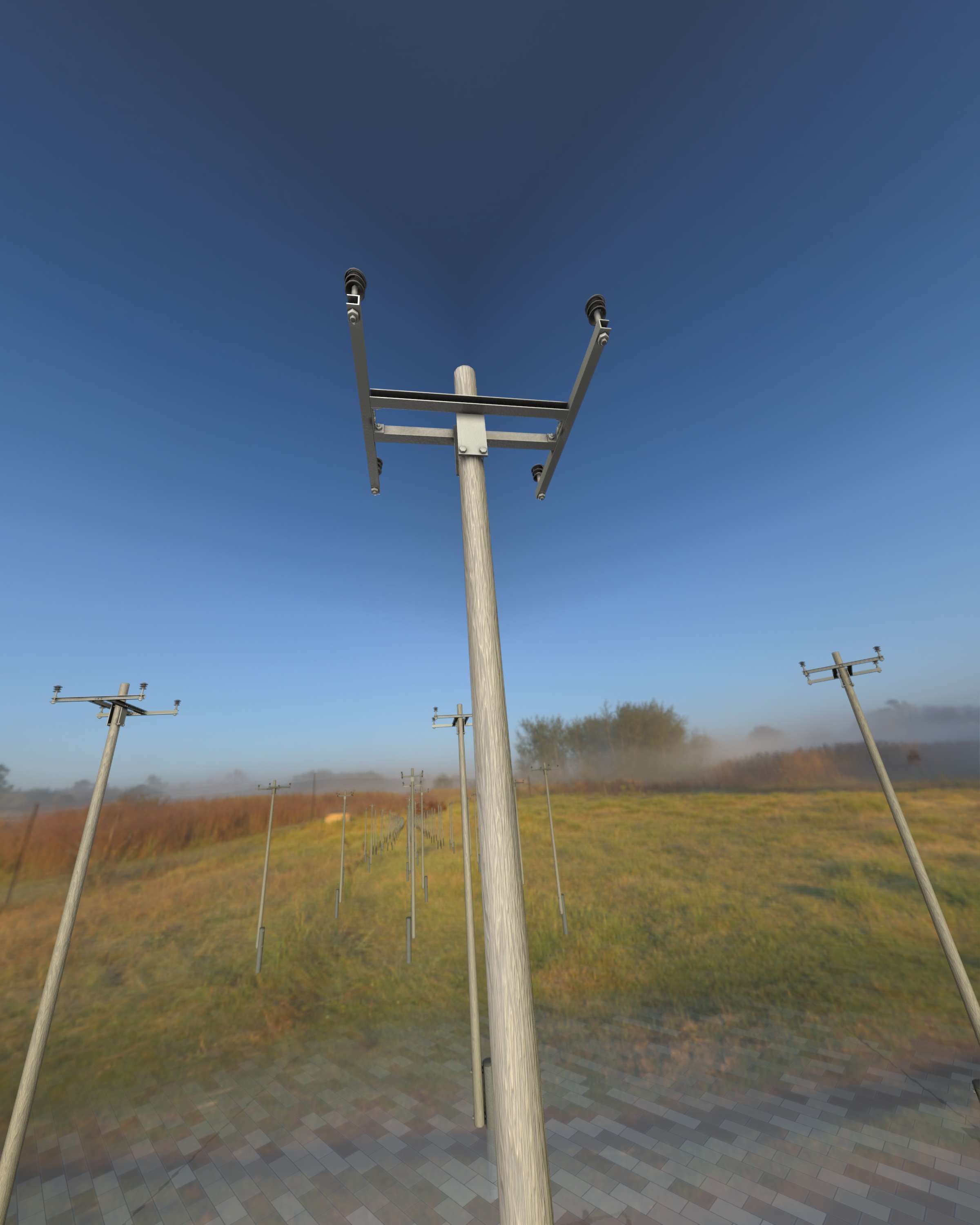 Wooden Electricity Pole with Concrete Connection - Object 028 Low-poly 3D model_45