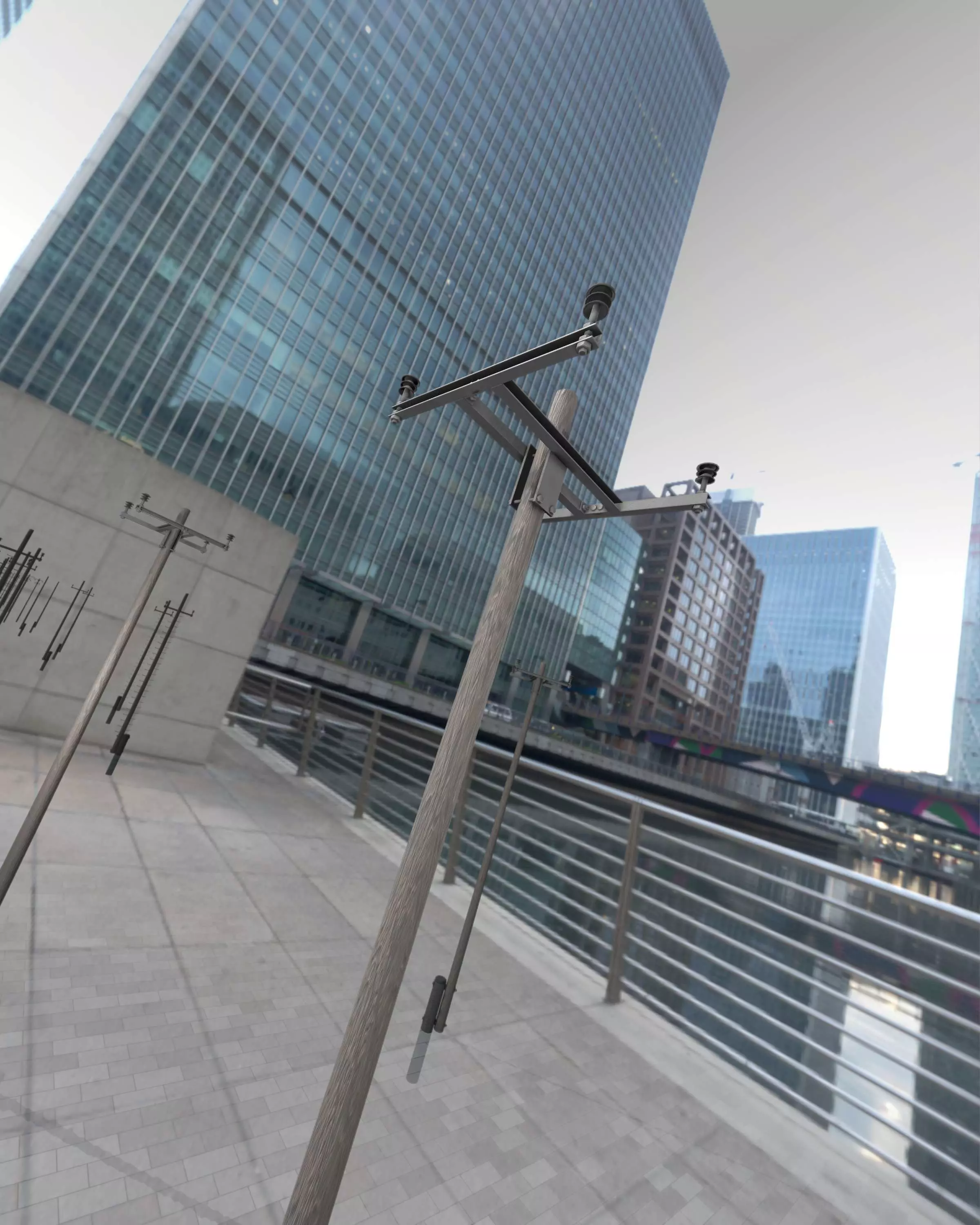 Wooden Electricity Pole with Concrete Connection - Object 028 Low-poly 3D model_0