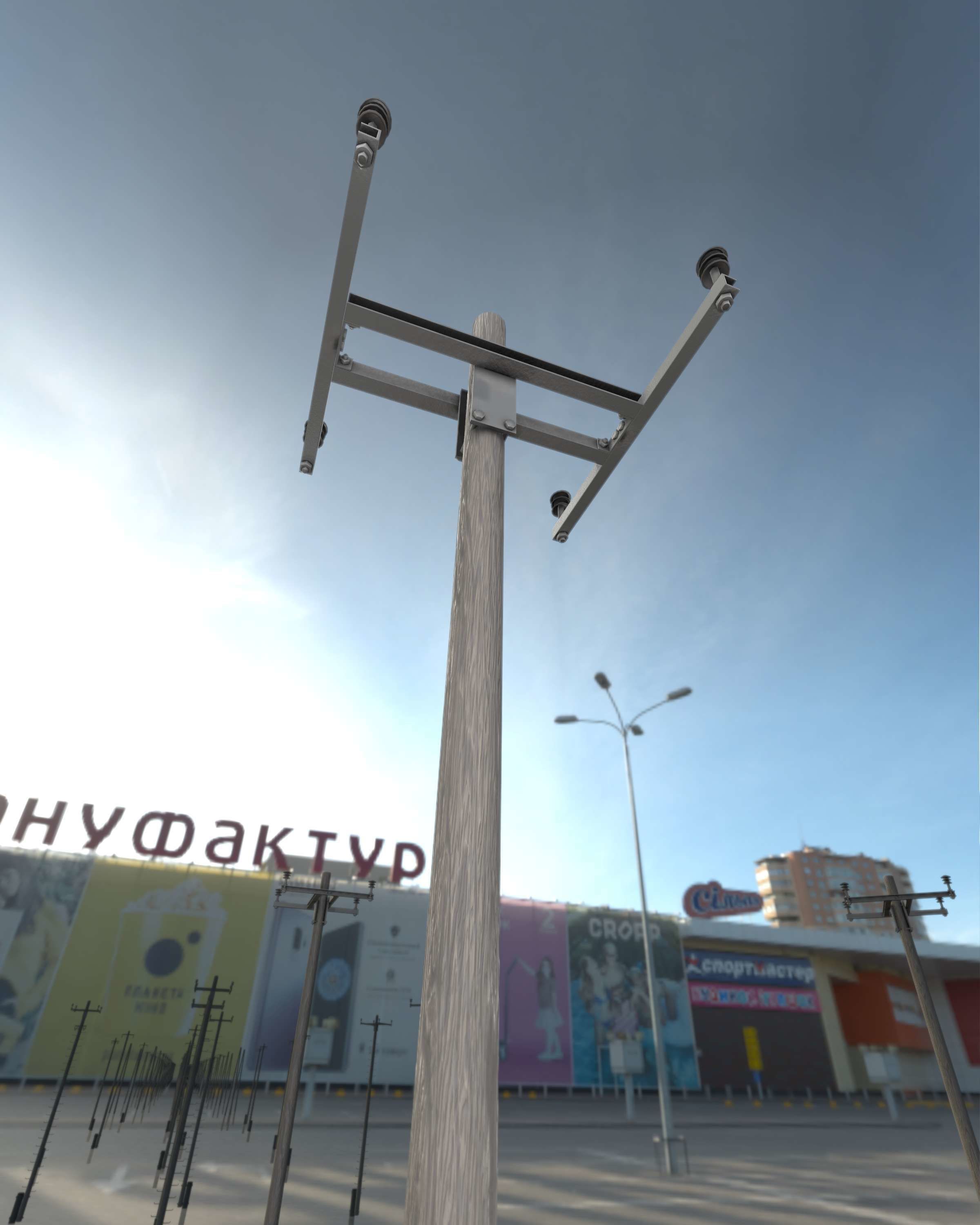 Wooden Electricity Pole with Concrete Connection - Object 028 Low-poly 3D model_31
