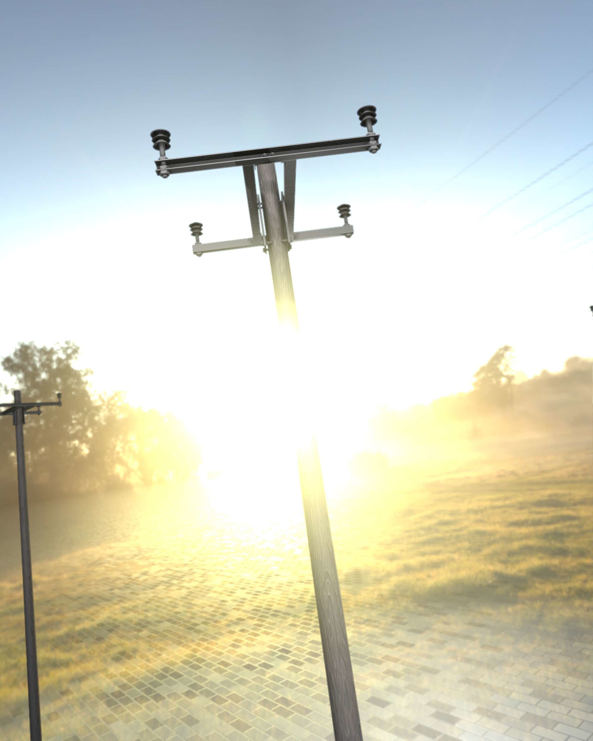 Wooden Electricity Pole with Concrete Connection - Object 028 Low-poly 3D model_37