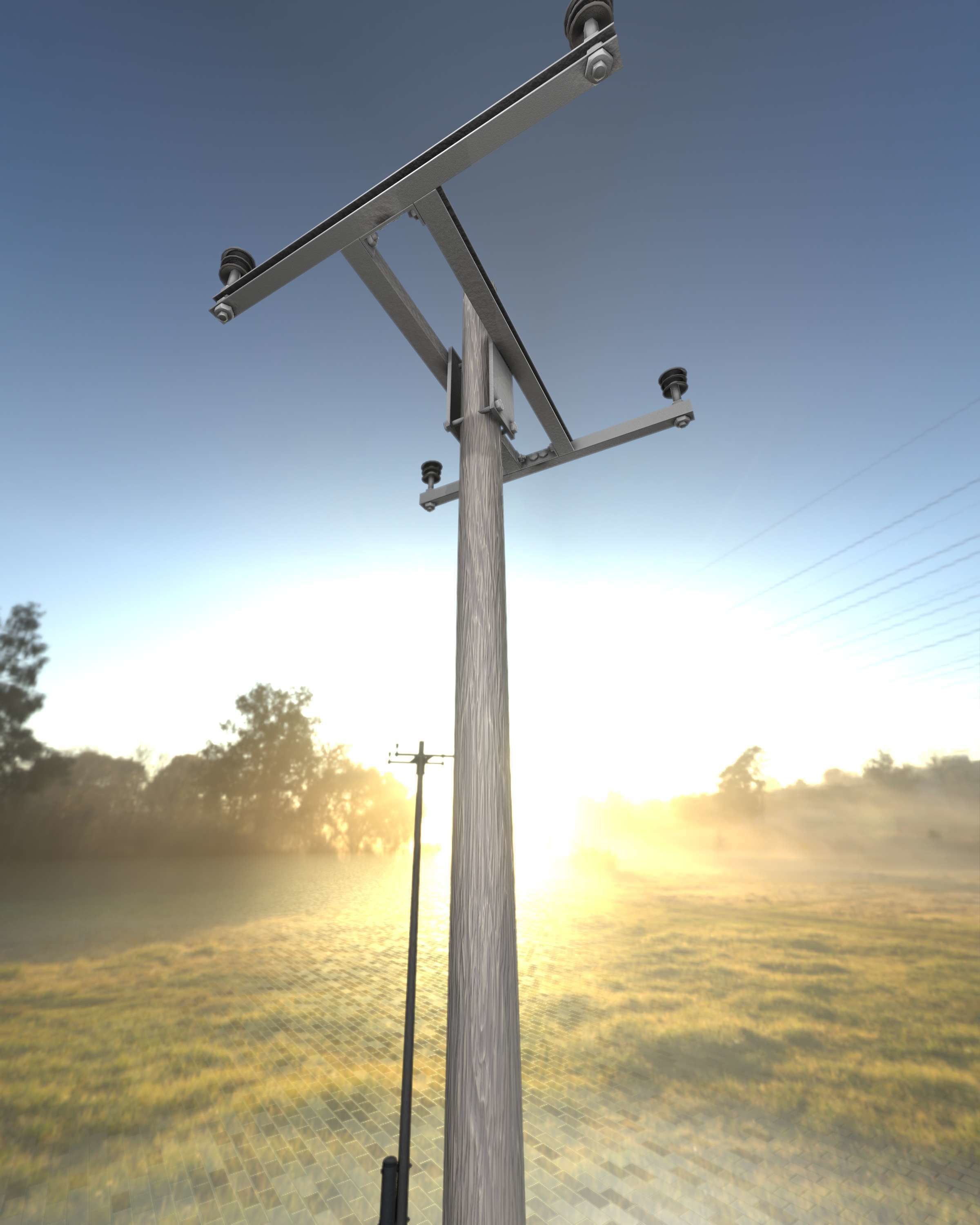 Wooden Electricity Pole with Concrete Connection - Object 028 Low-poly 3D model_23
