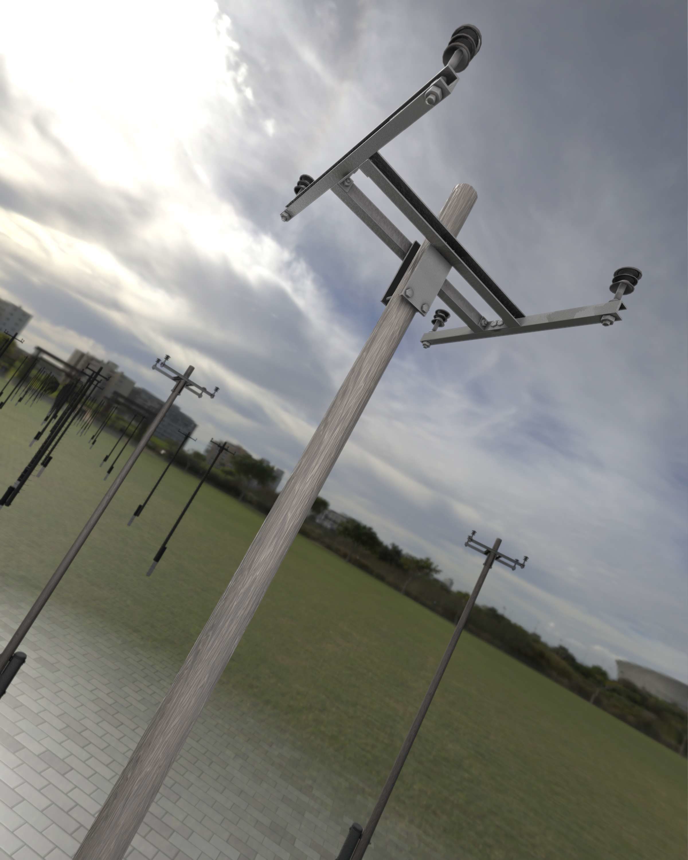 Wooden Electricity Pole with Concrete Connection - Object 028 Low-poly 3D model_30