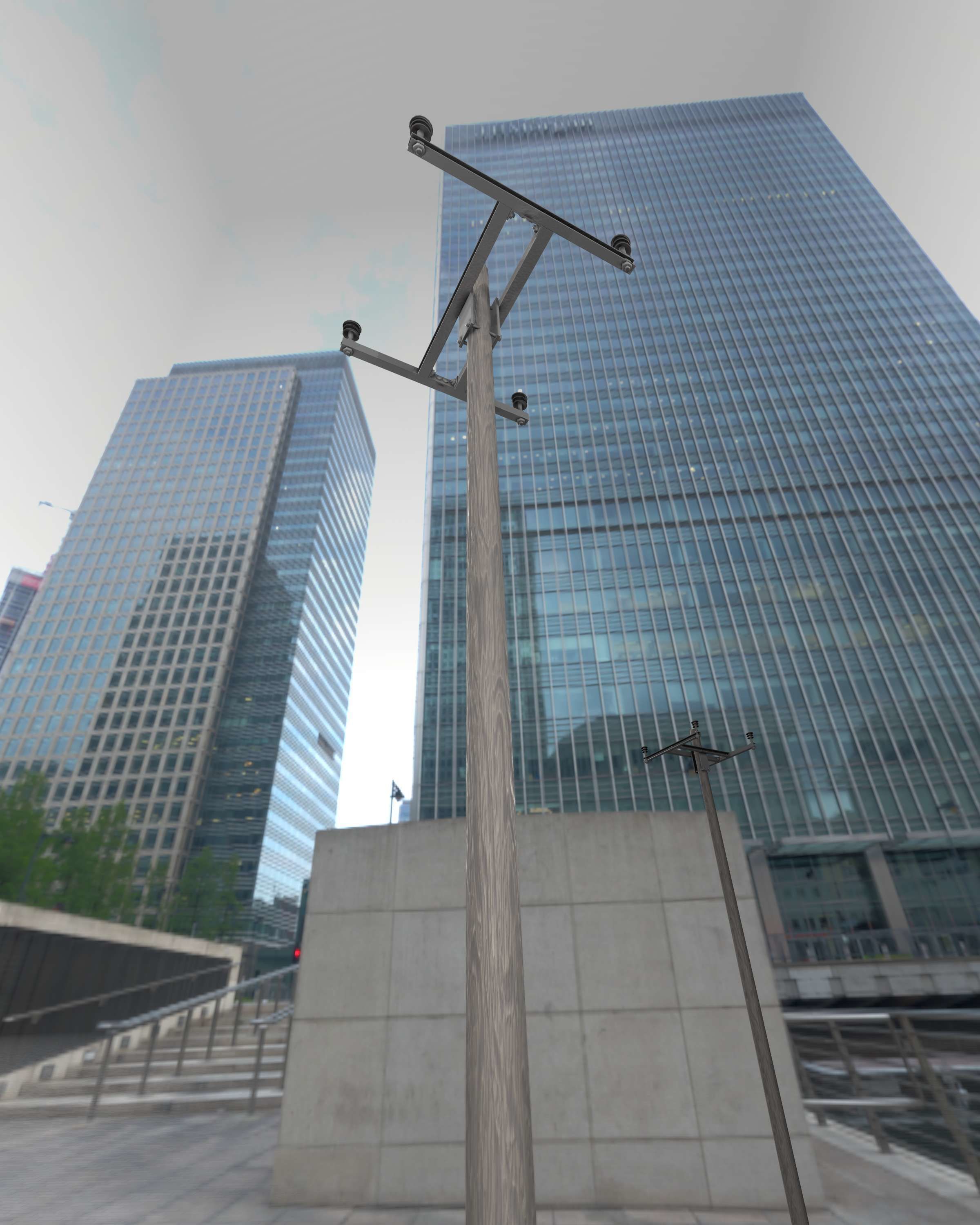 Wooden Electricity Pole with Concrete Connection - Object 028 Low-poly 3D model_39