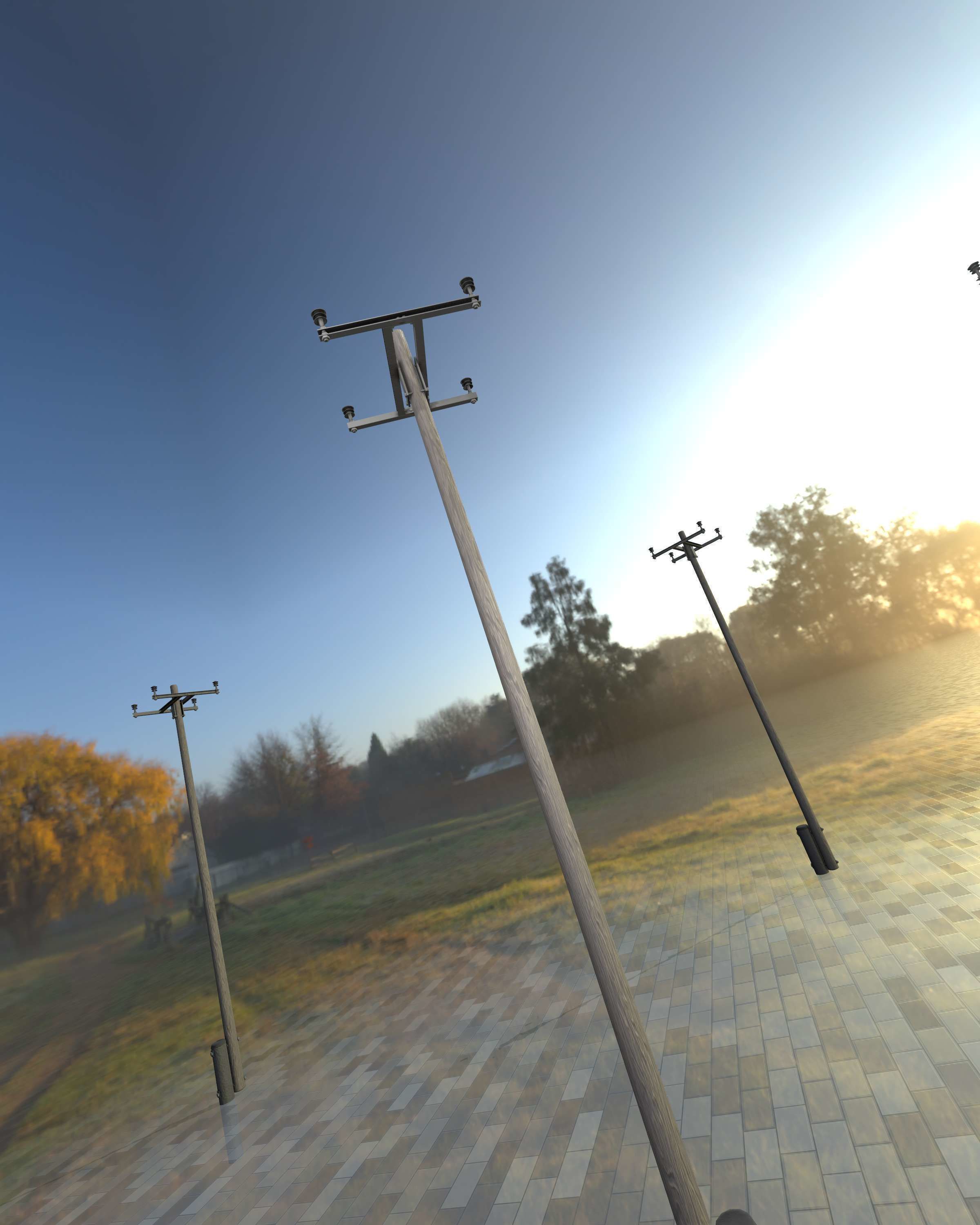 Wooden Electricity Pole with Concrete Connection - Object 028 Low-poly 3D model_16