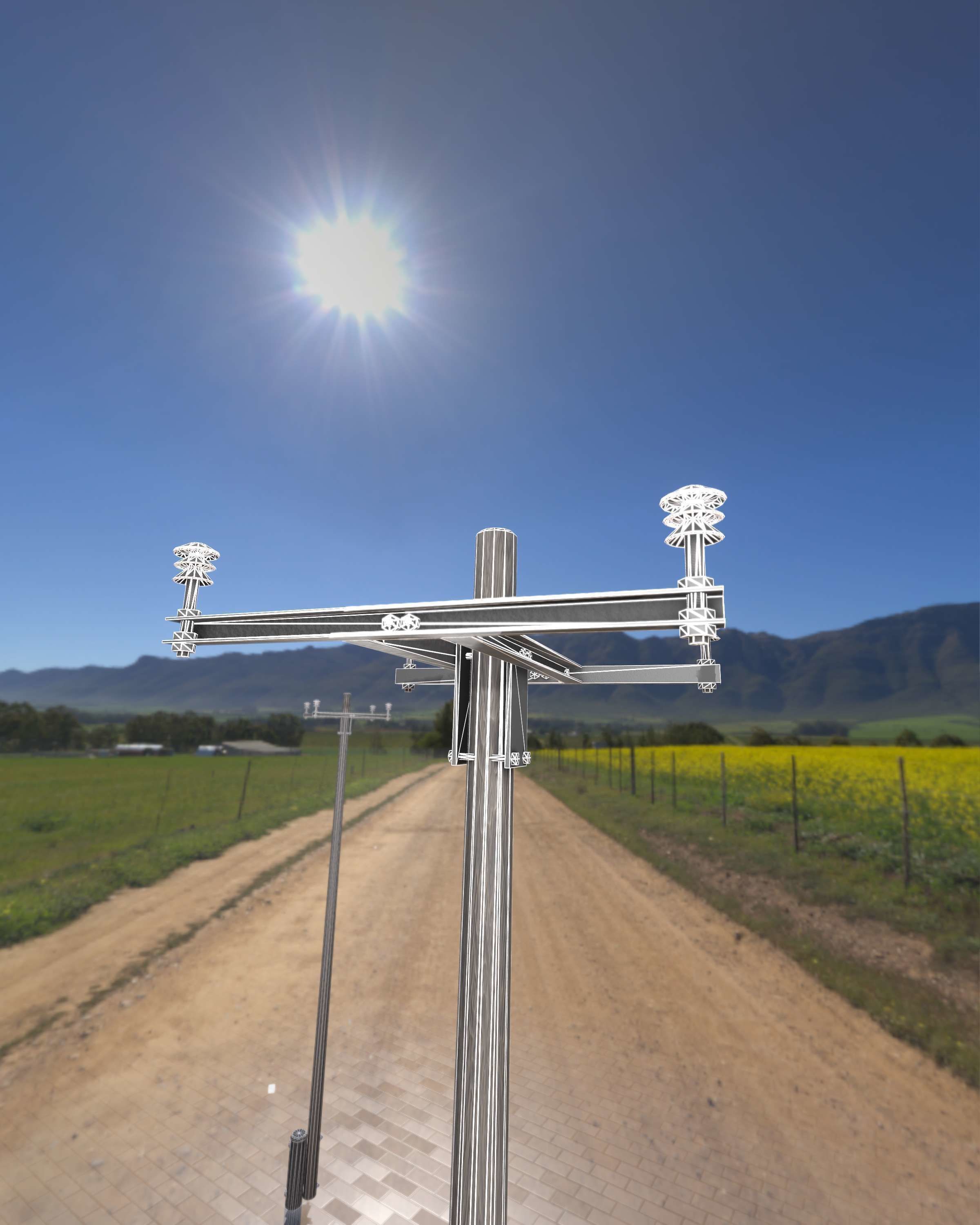 Wooden Electricity Pole with Concrete Connection - Object 028 Low-poly 3D model_10