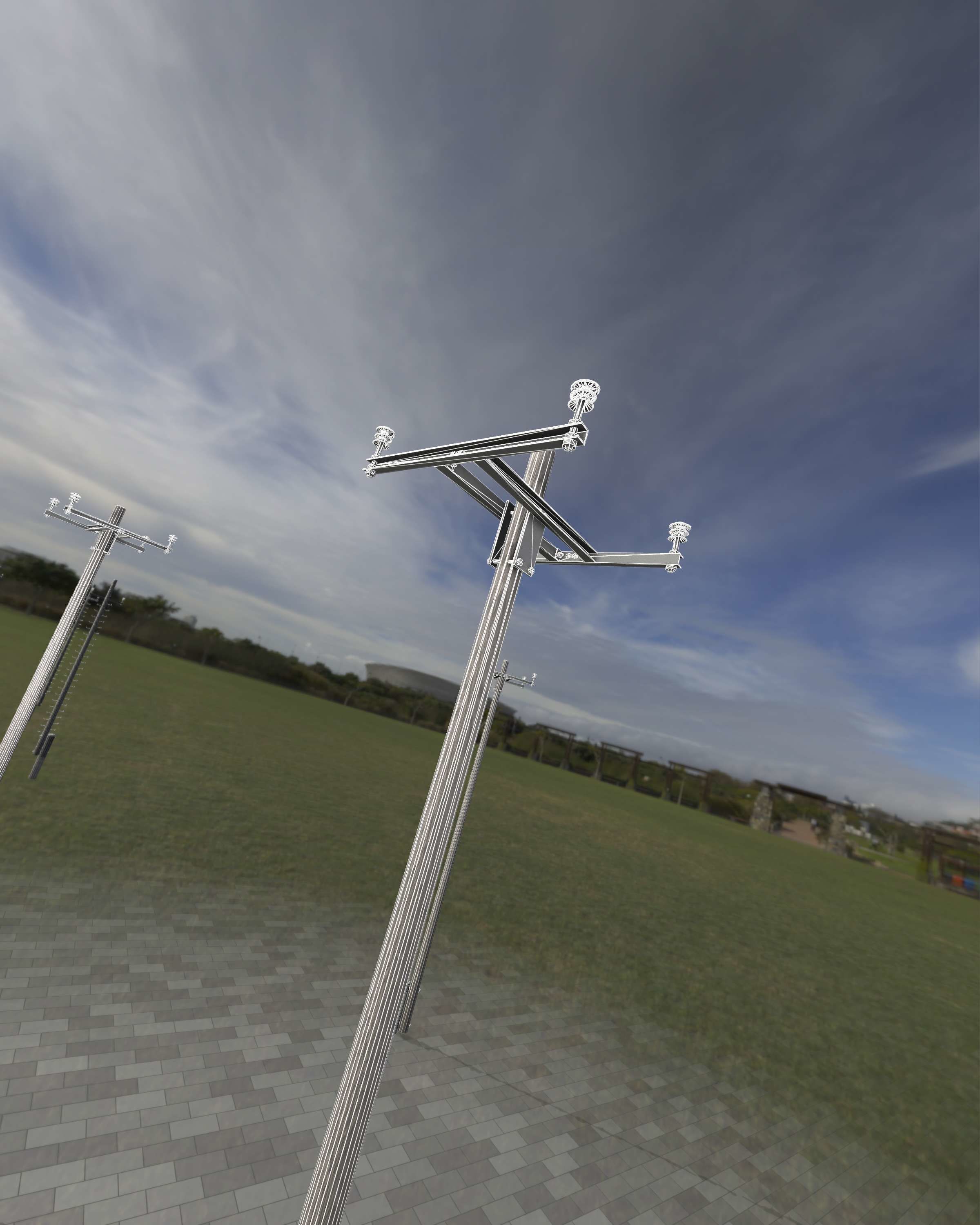 Wooden Electricity Pole with Concrete Connection - Object 028 Low-poly 3D model_17