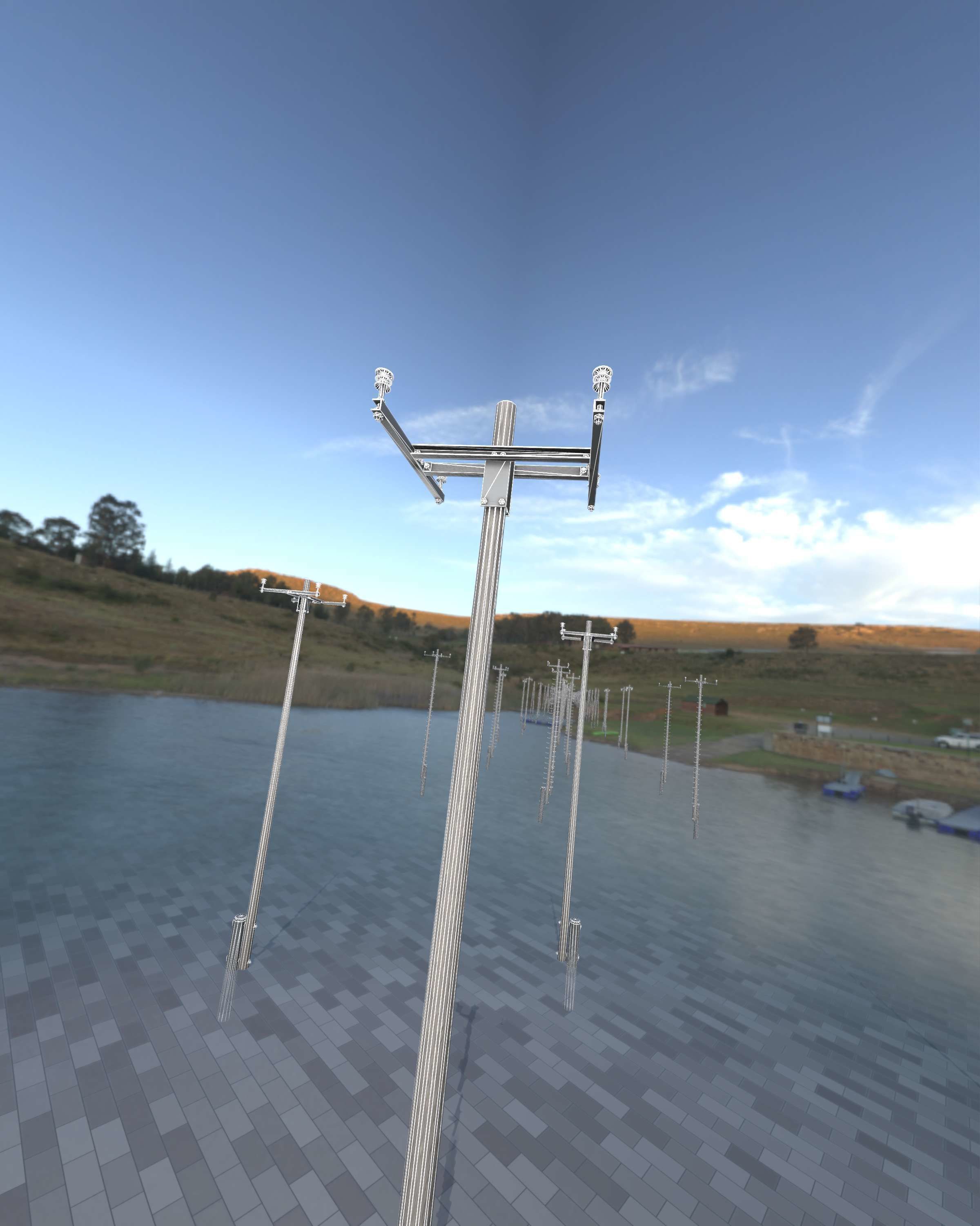 Wooden Electricity Pole with Concrete Connection - Object 028 Low-poly 3D model_47