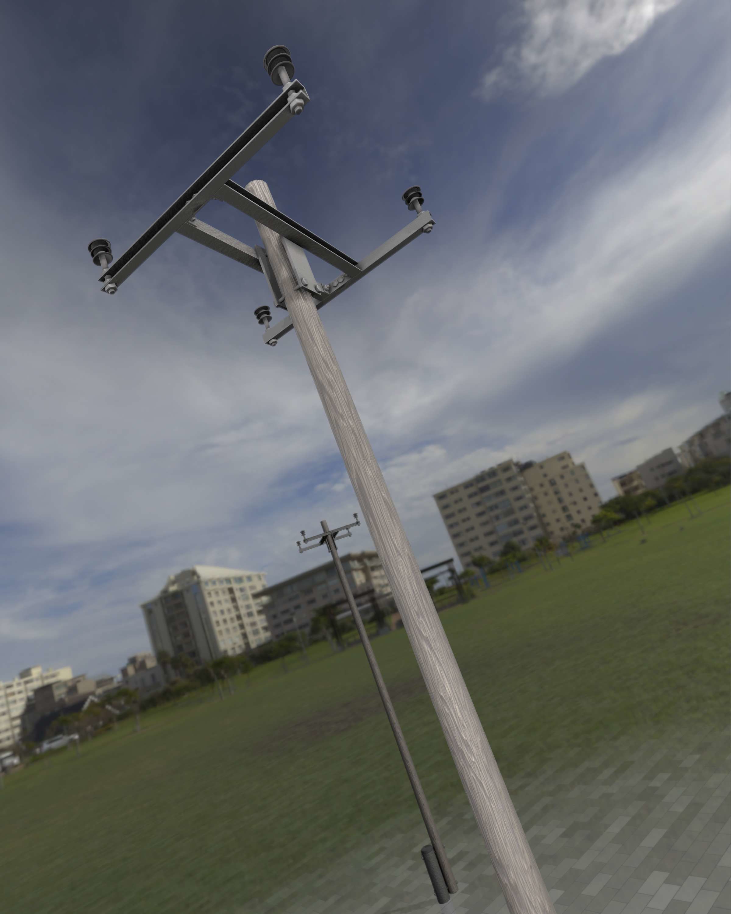 Wooden Electricity Pole with Concrete Connection - Object 028 Low-poly 3D model_48
