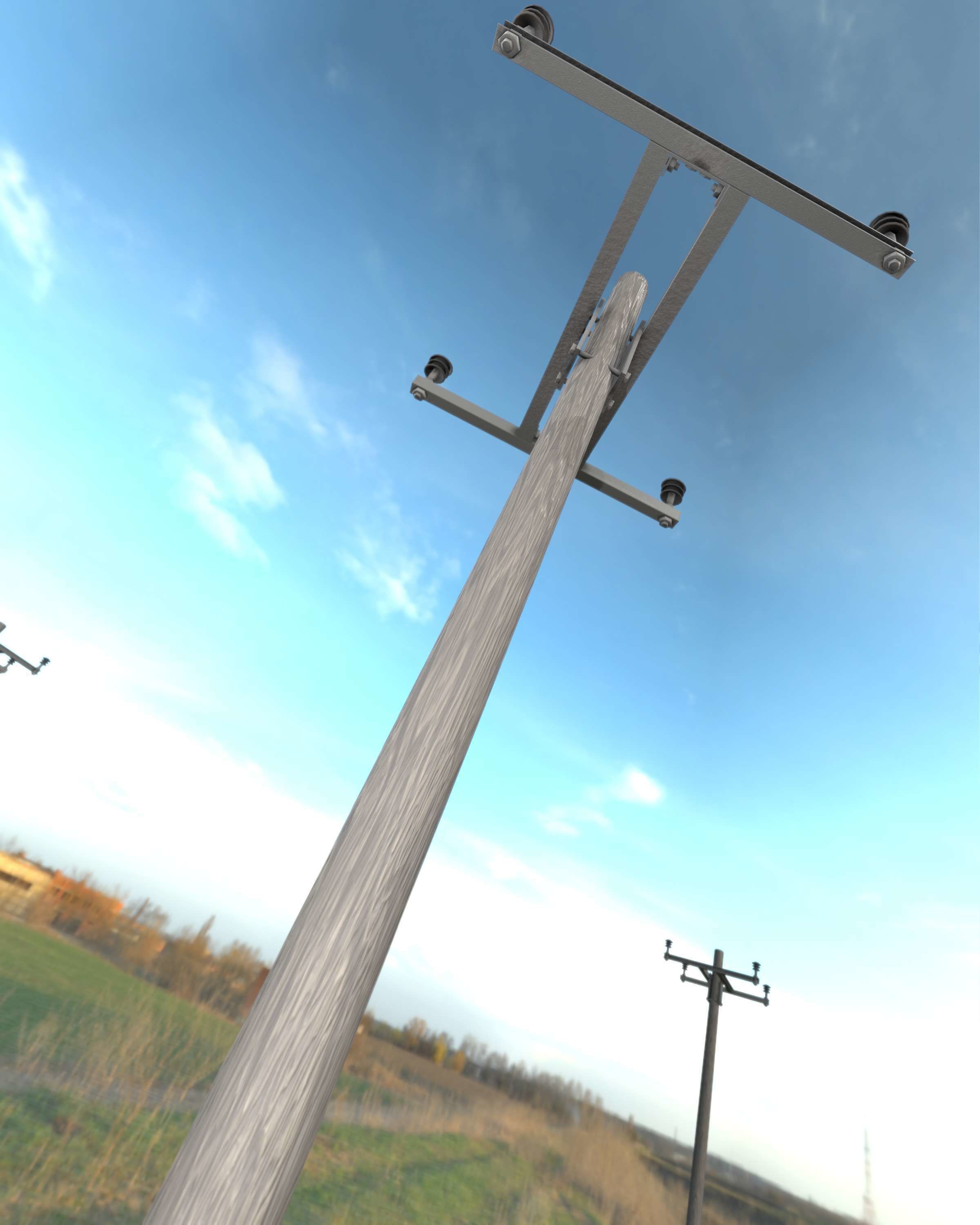 Wooden Electricity Pole with Concrete Connection - Object 028 Low-poly 3D model_43
