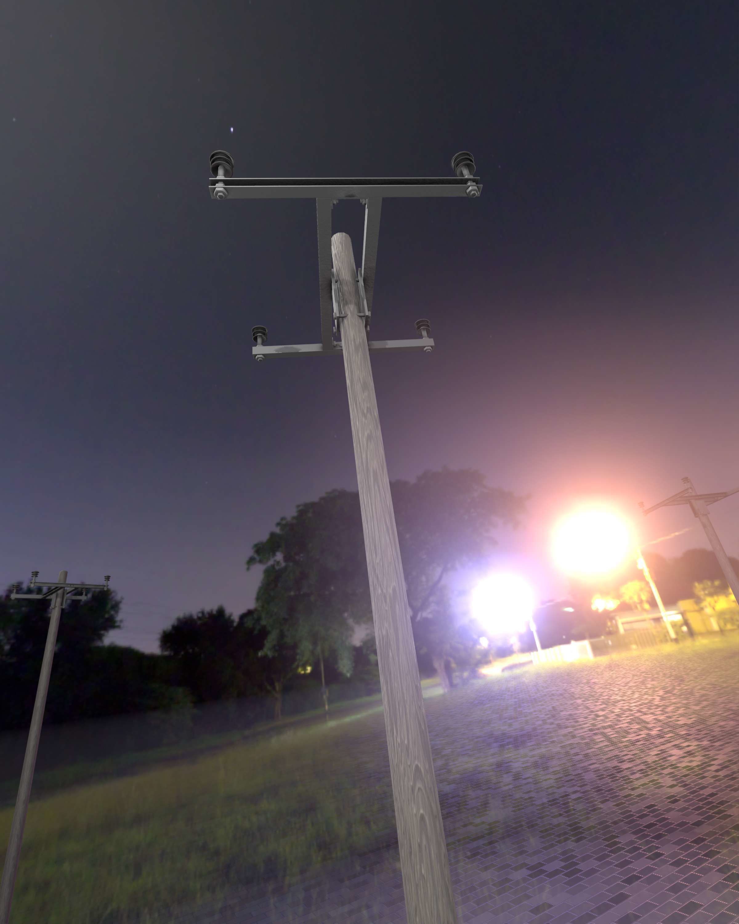 Wooden Electricity Pole with Concrete Connection - Object 028 Low-poly 3D model_44