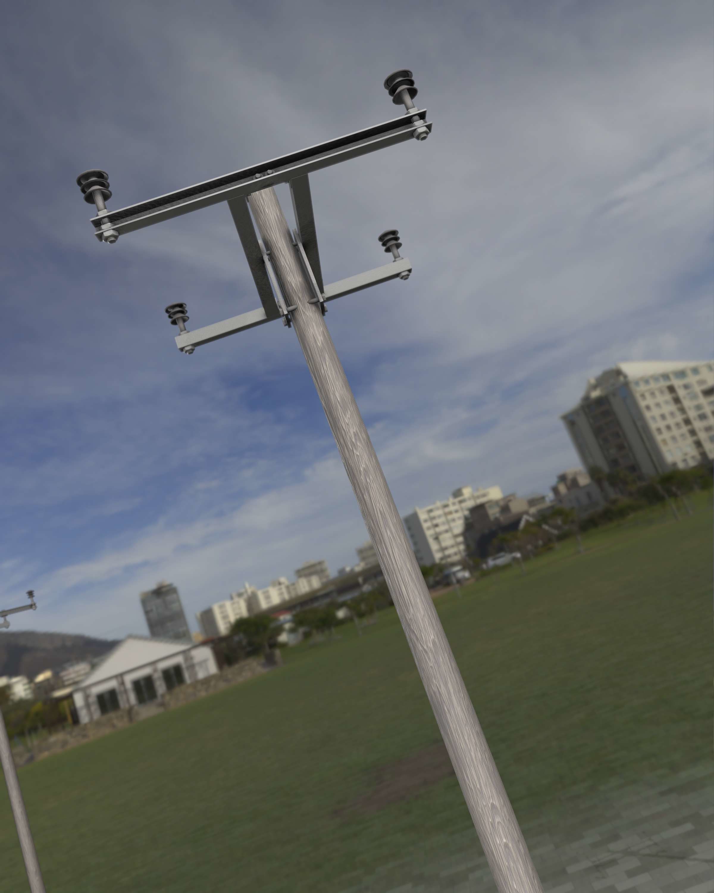 Wooden Electricity Pole with Concrete Connection - Object 028 Low-poly 3D model_25