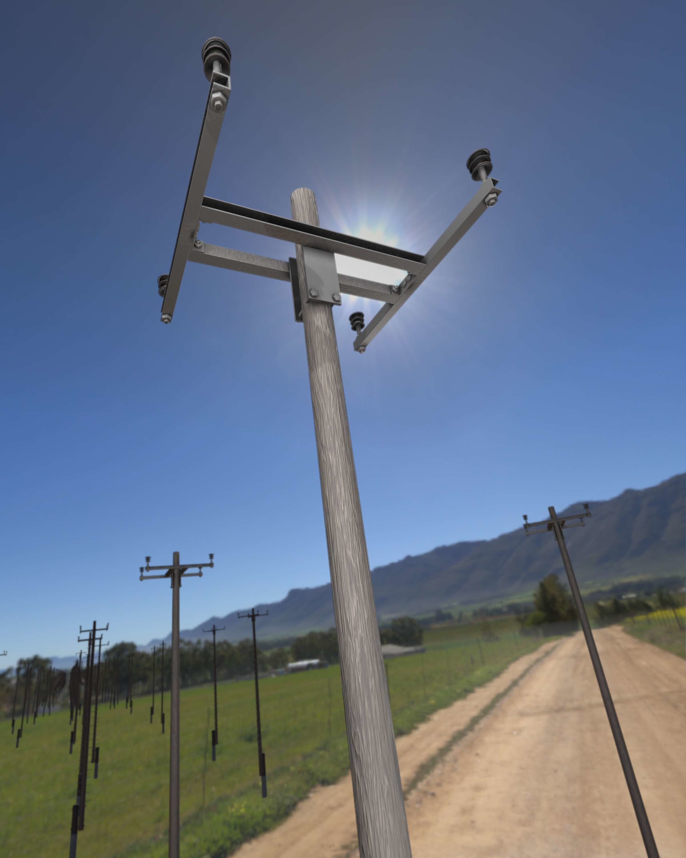 Wooden Electricity Pole with Concrete Connection - Object 028 Low-poly 3D model_26