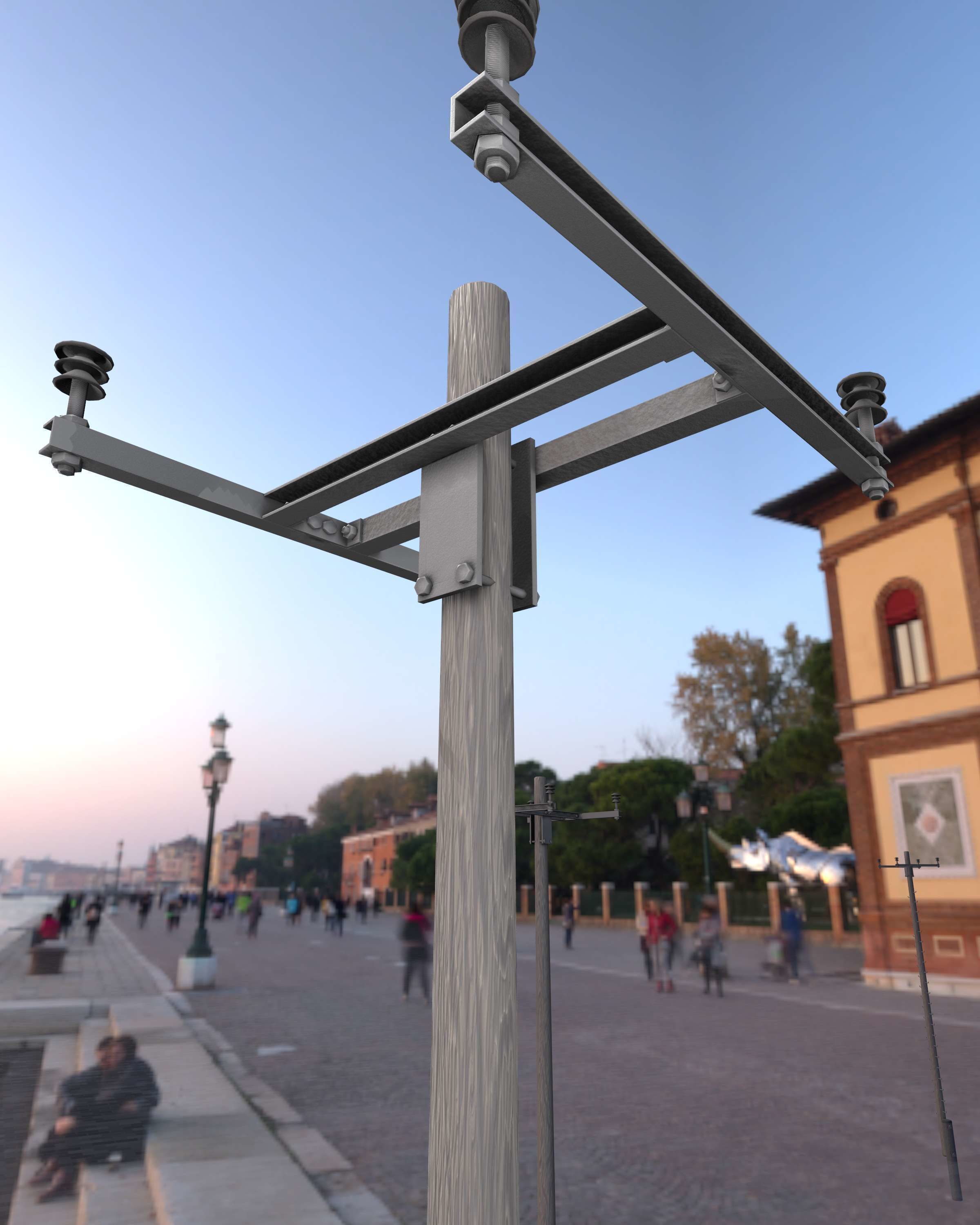 Wooden Electricity Pole with Concrete Connection - Object 028 Low-poly 3D model_40