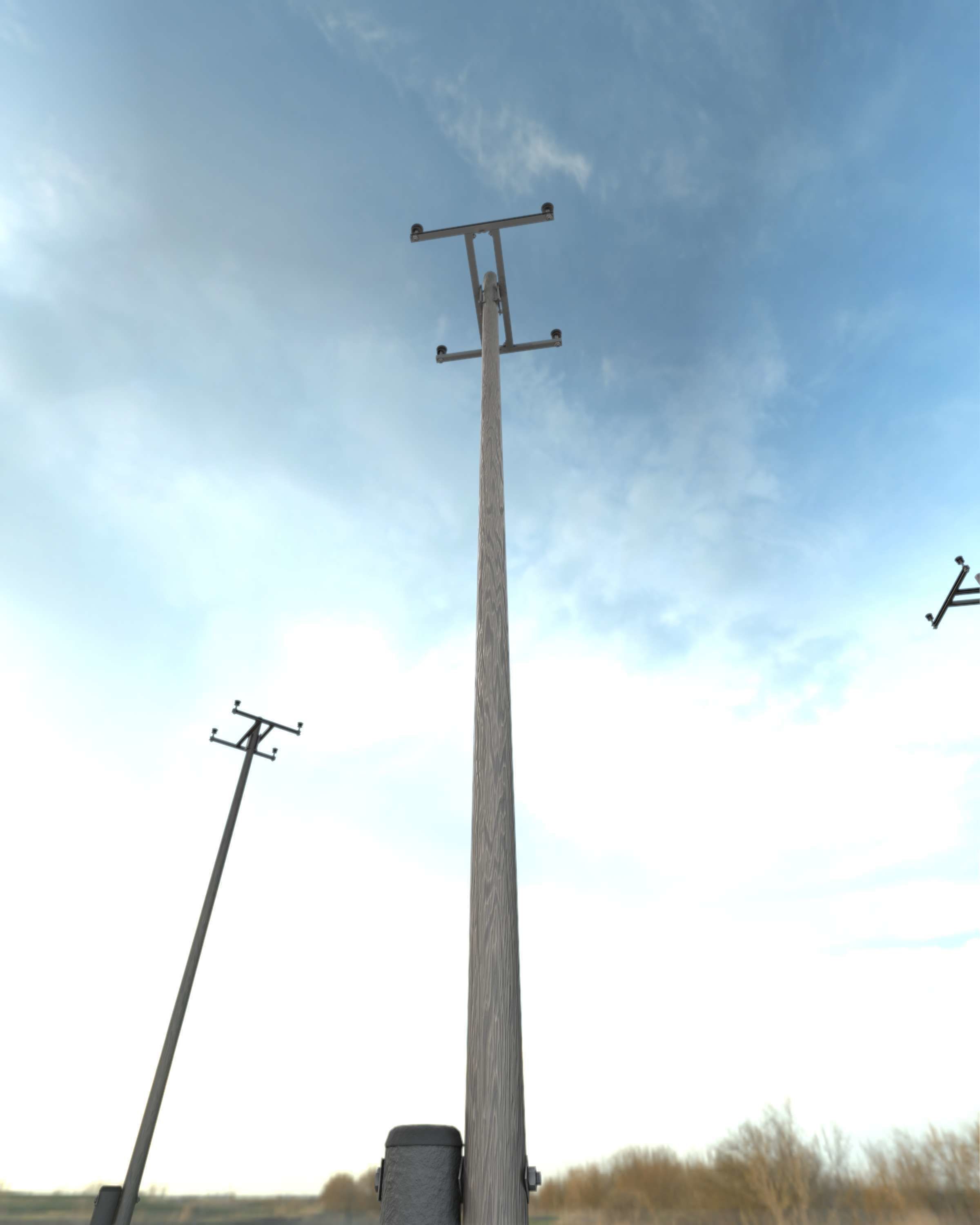 Wooden Electricity Pole with Concrete Connection - Object 028 Low-poly 3D model_12