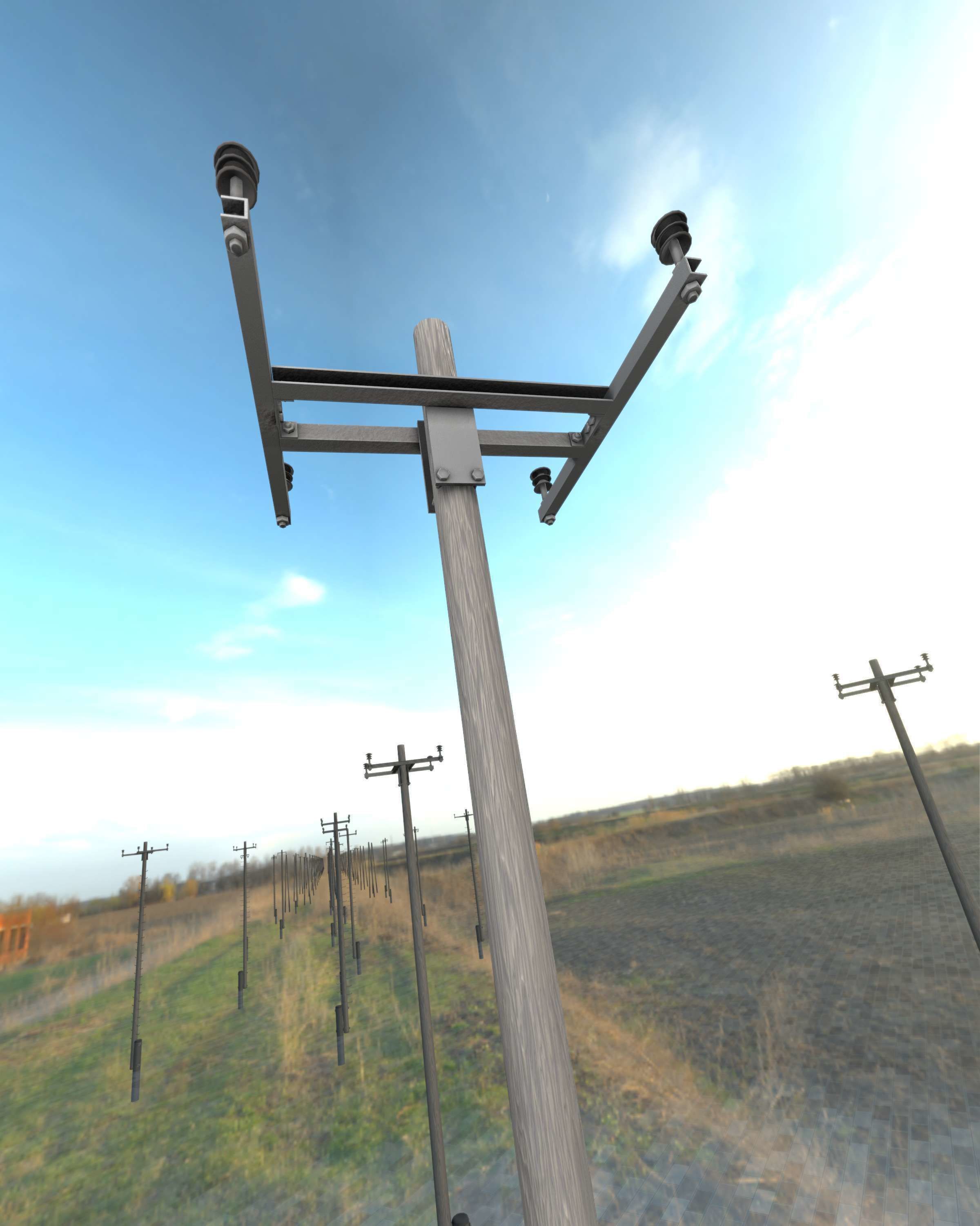 Wooden Electricity Pole with Concrete Connection - Object 028 Low-poly 3D model_21