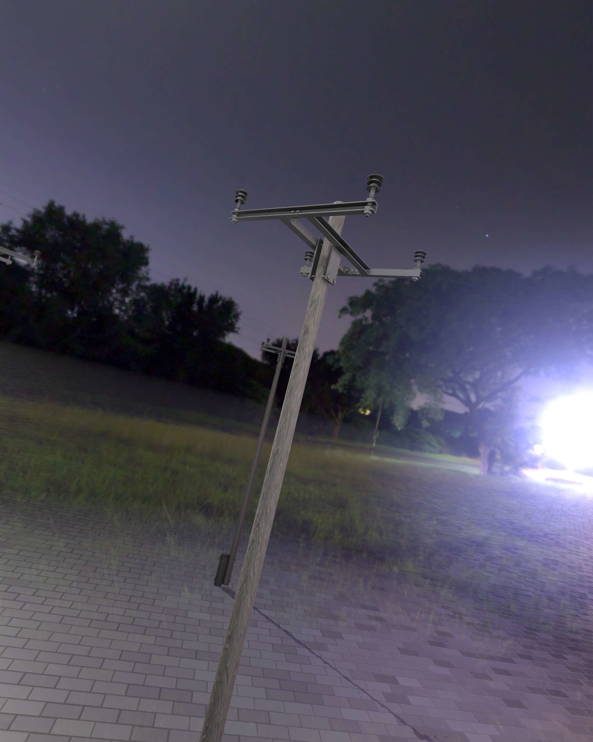 Wooden Electricity Pole with Concrete Connection - Object 028 Low-poly 3D model_14