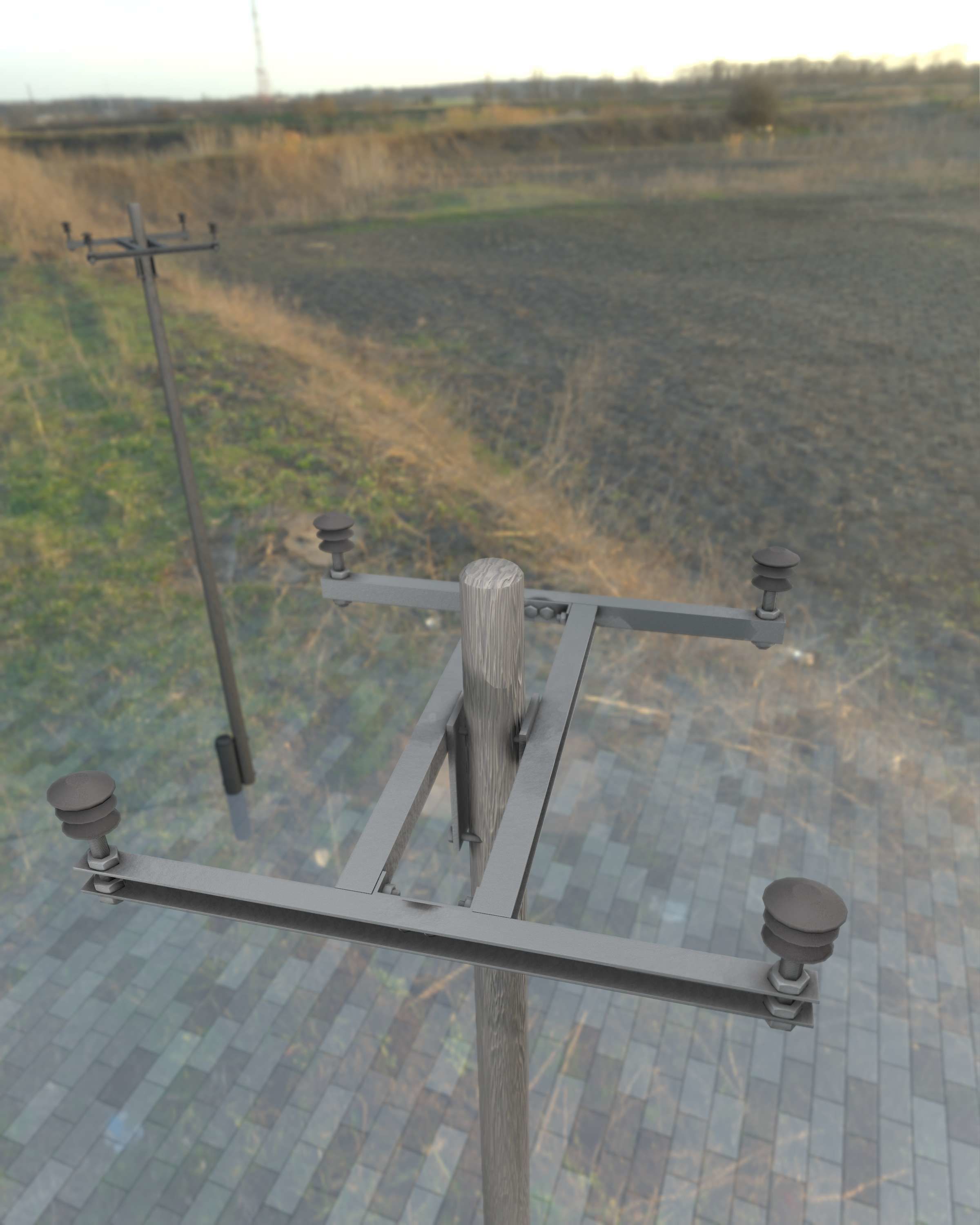 Wooden Electricity Pole with Concrete Connection - Object 028 Low-poly 3D model_33