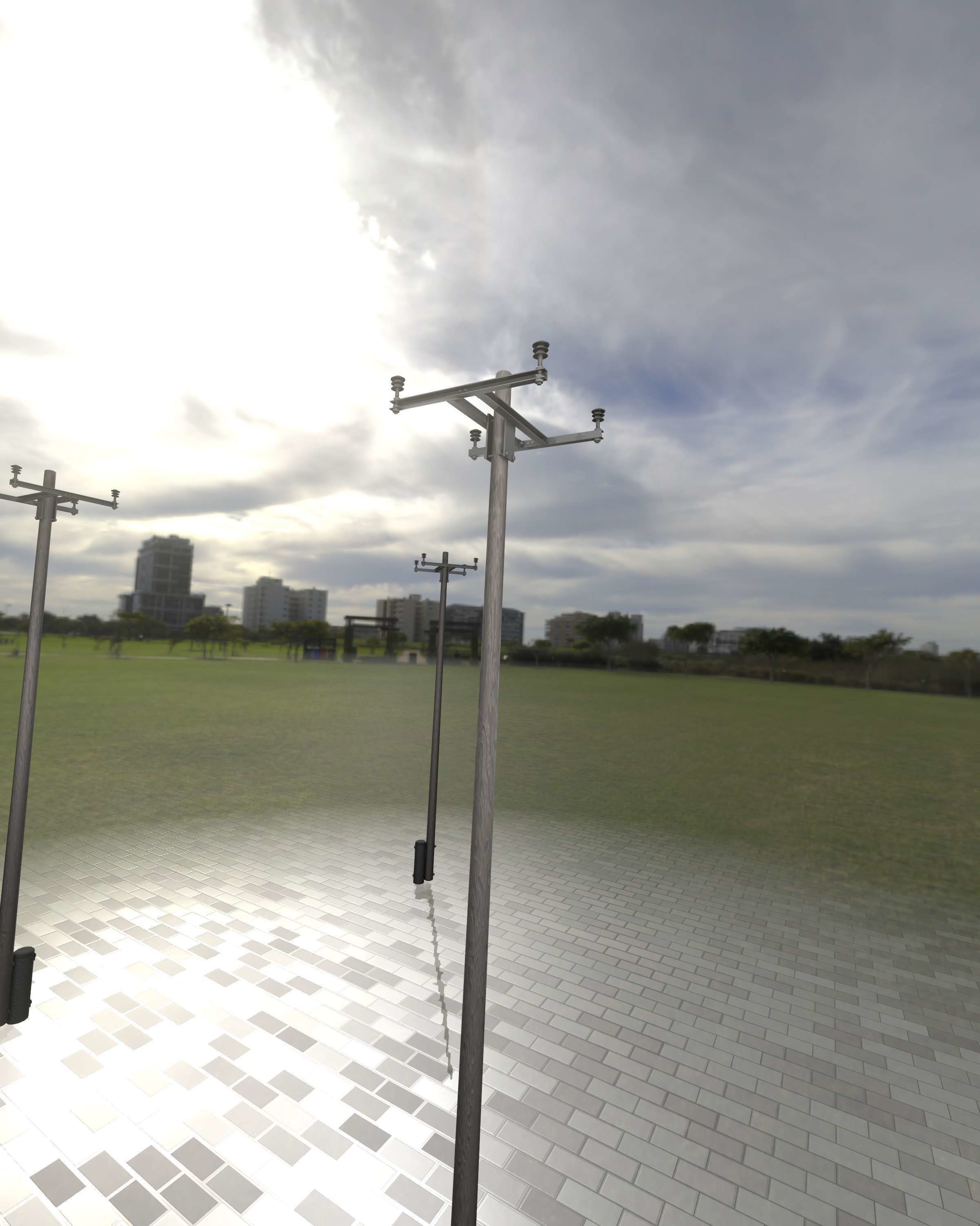 Wooden Electricity Pole with Concrete Connection - Object 028 Low-poly 3D model_2