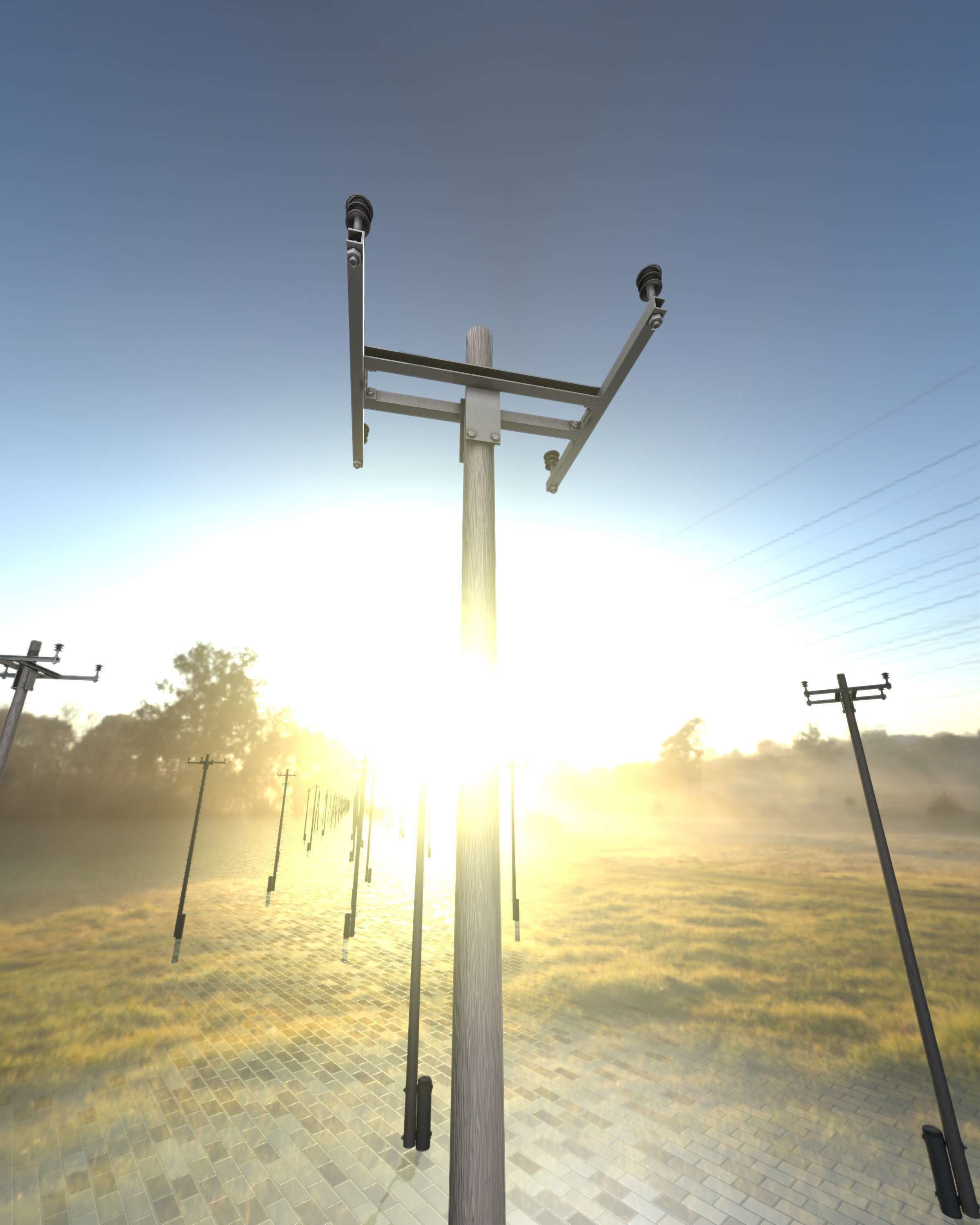 Wooden Electricity Pole with Concrete Connection - Object 028 Low-poly 3D model_28