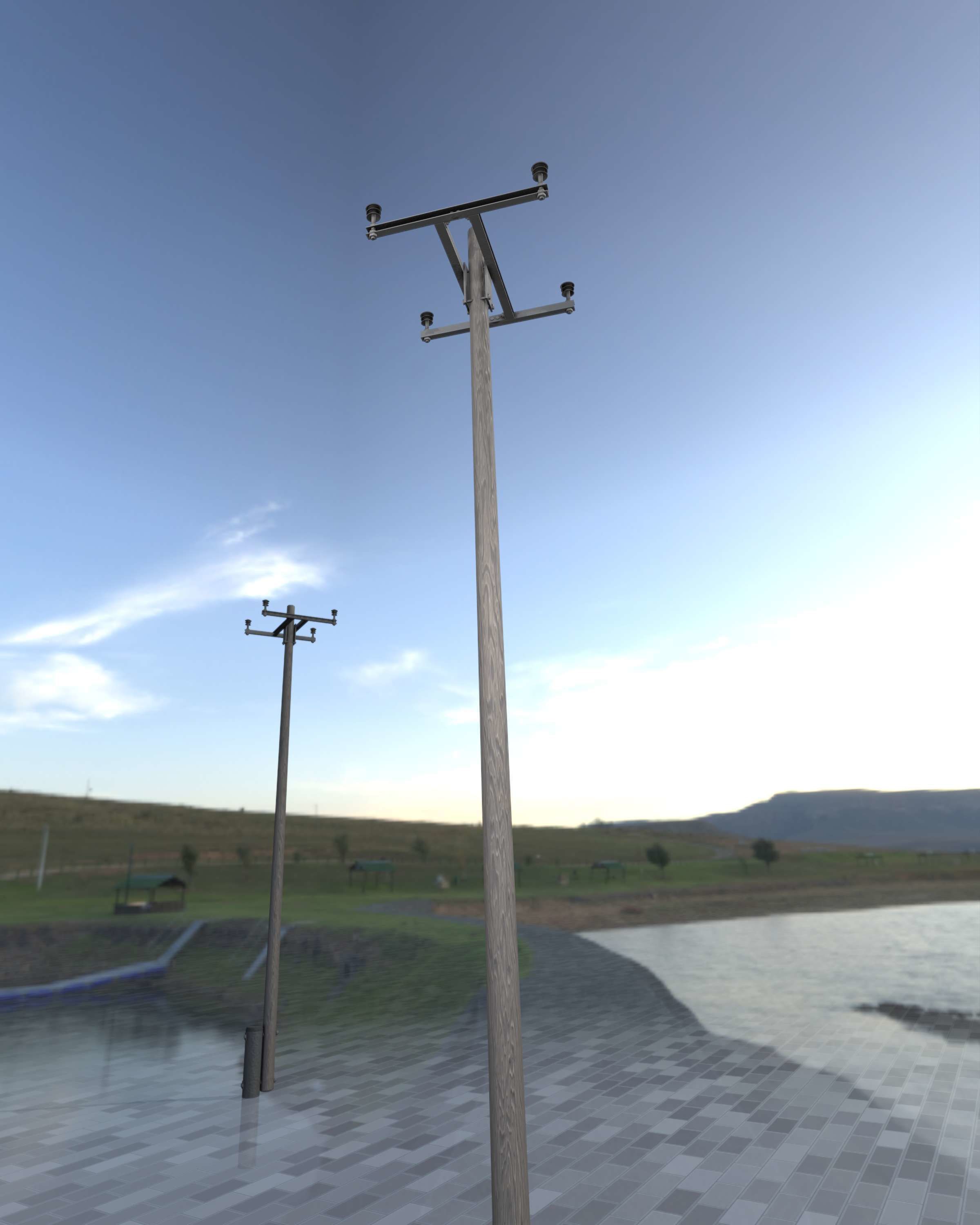Wooden Electricity Pole with Concrete Connection - Object 028 Low-poly 3D model_32
