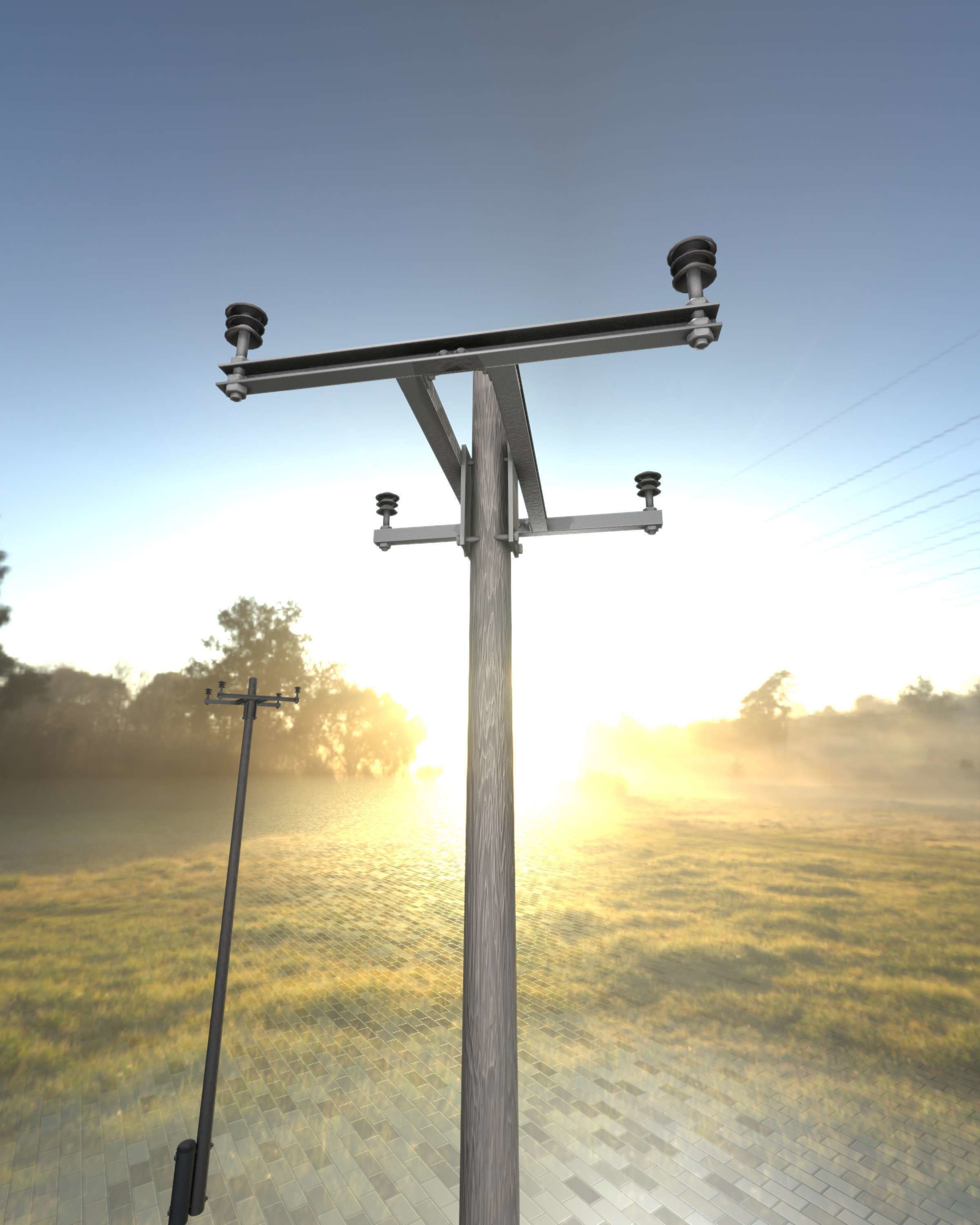 Wooden Electricity Pole with Concrete Connection - Object 028 Low-poly 3D model_7