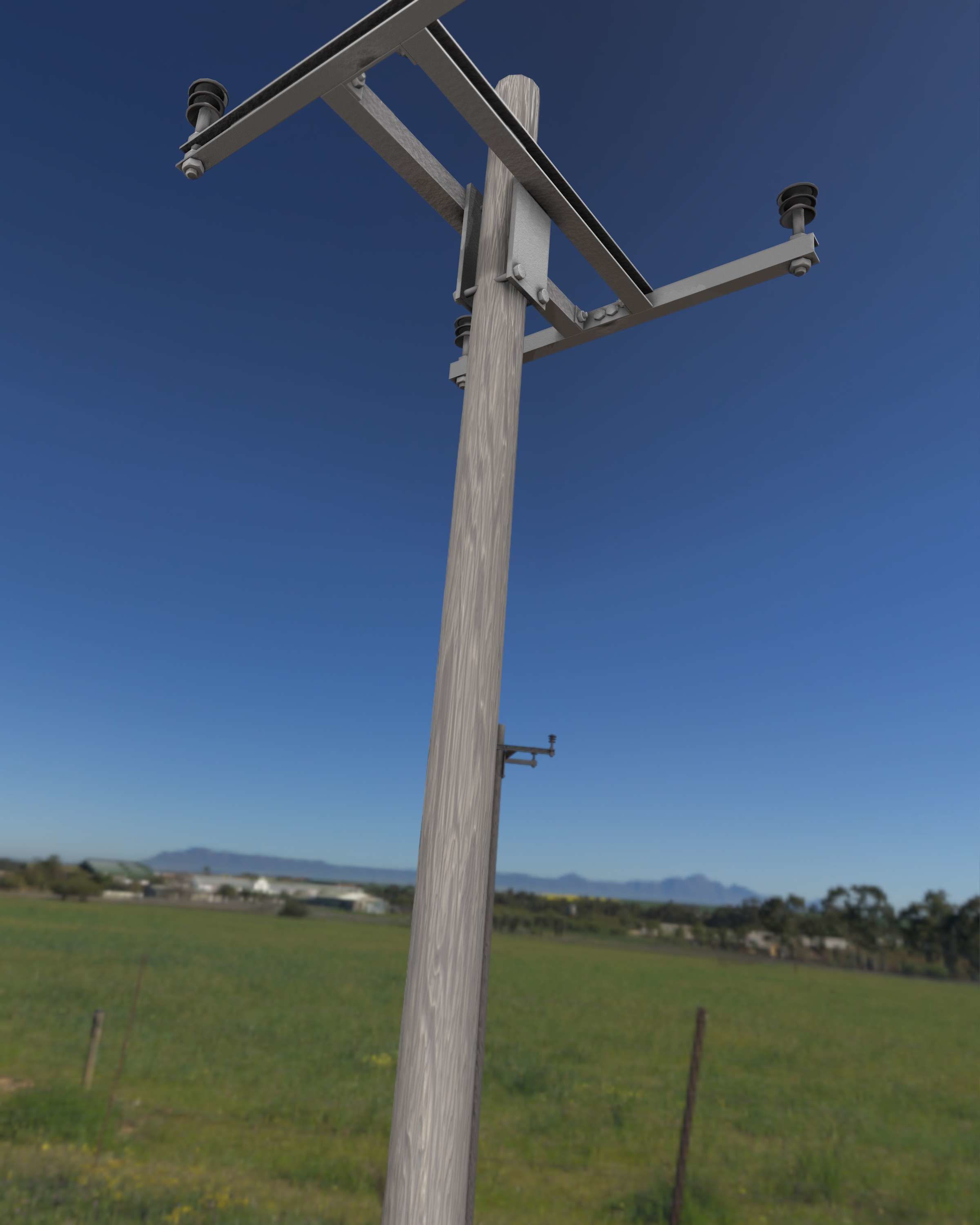 Wooden Electricity Pole with Concrete Connection - Object 028 Low-poly 3D model_49