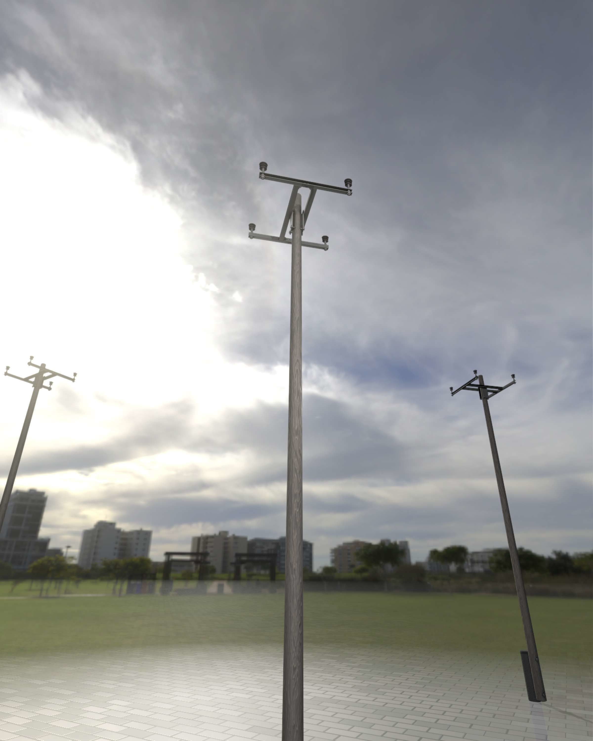 Wooden Electricity Pole with Concrete Connection - Object 028 Low-poly 3D model_38