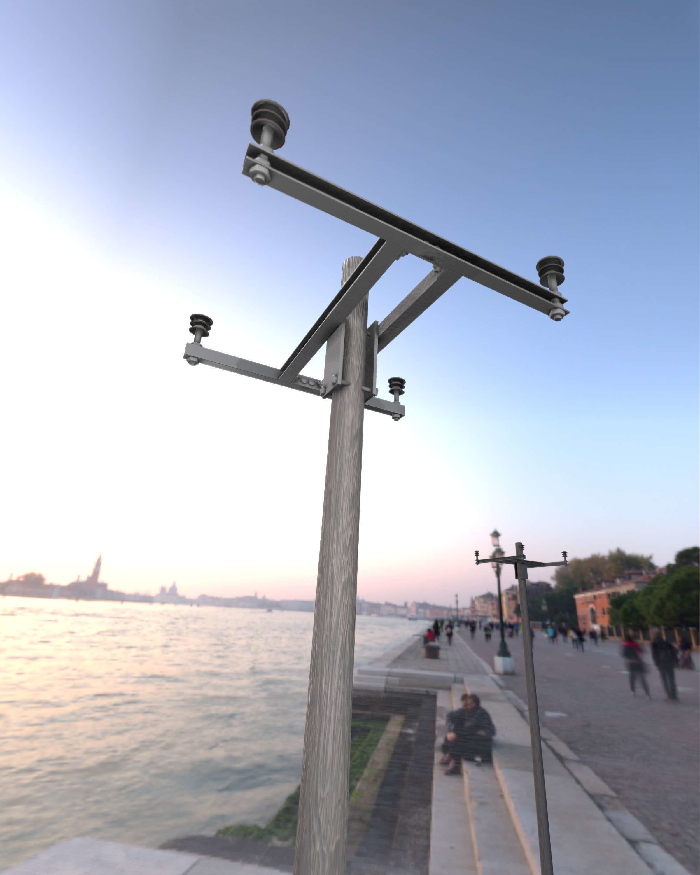 Wooden Electricity Pole with Concrete Connection - Object 028 Low-poly 3D model_8