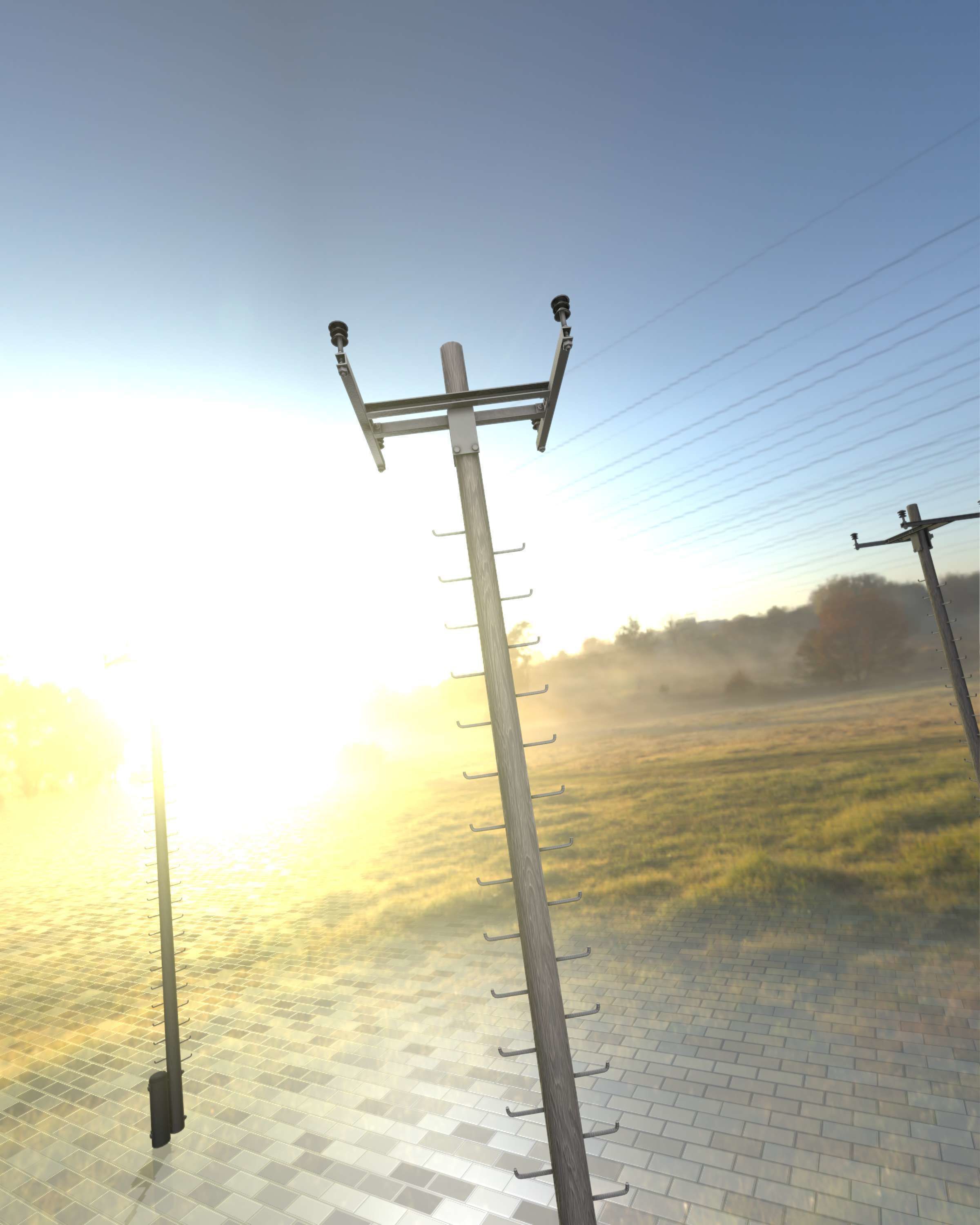Wooden Electricity Pole with Ladder - Object 029 Low-poly 3D model_38