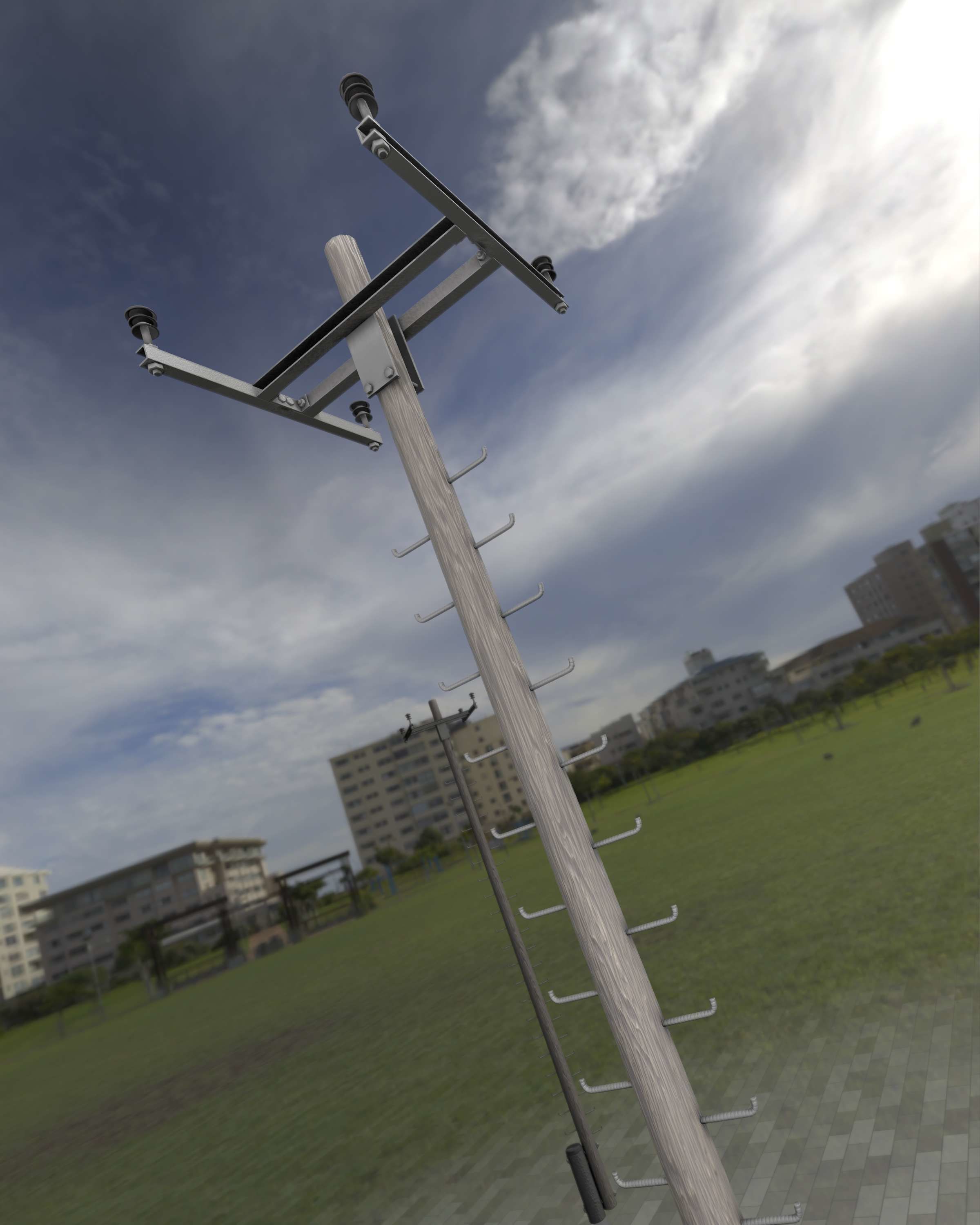 Wooden Electricity Pole with Ladder - Object 029 Low-poly 3D model_28