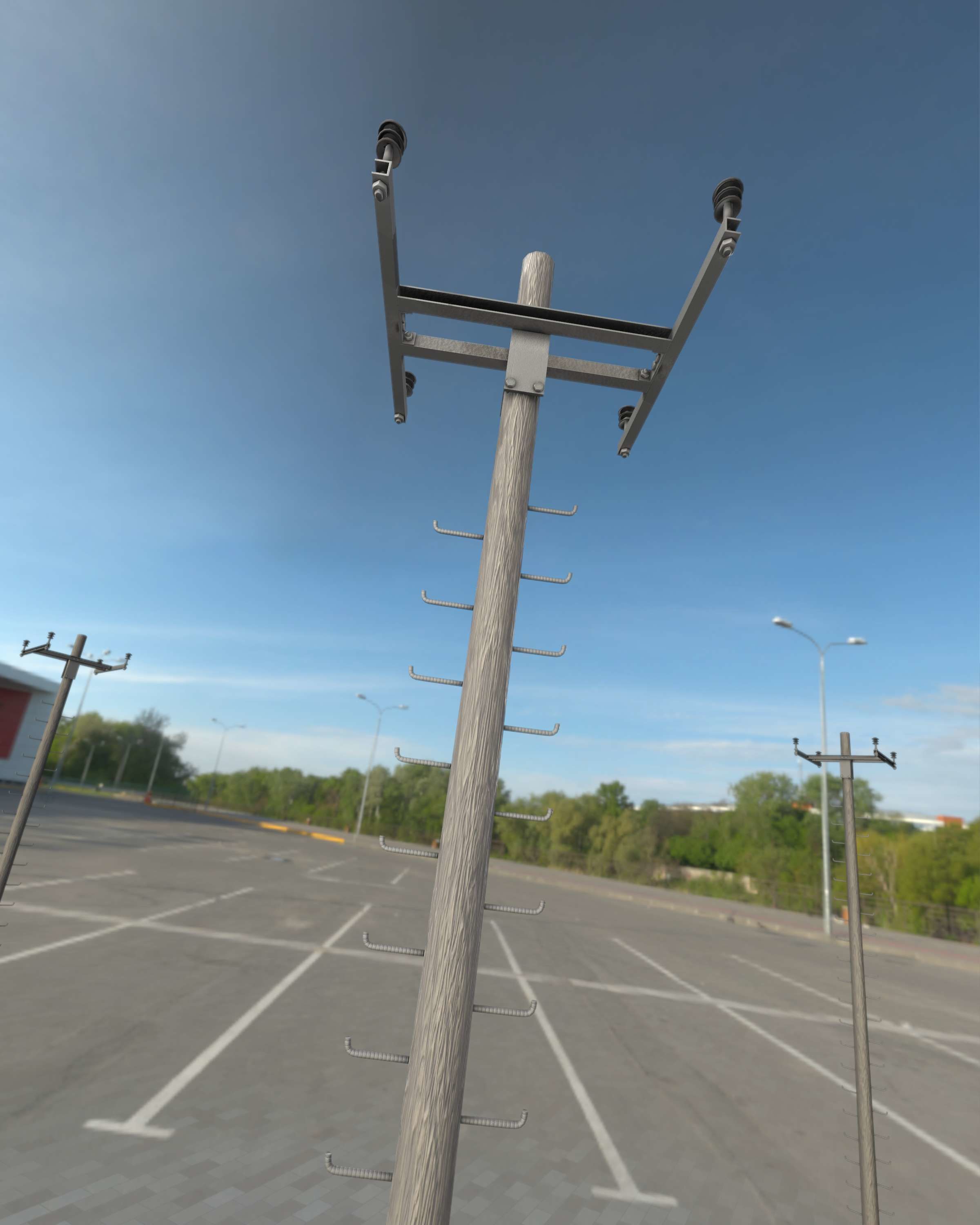 Wooden Electricity Pole with Ladder - Object 029 Low-poly 3D model_31