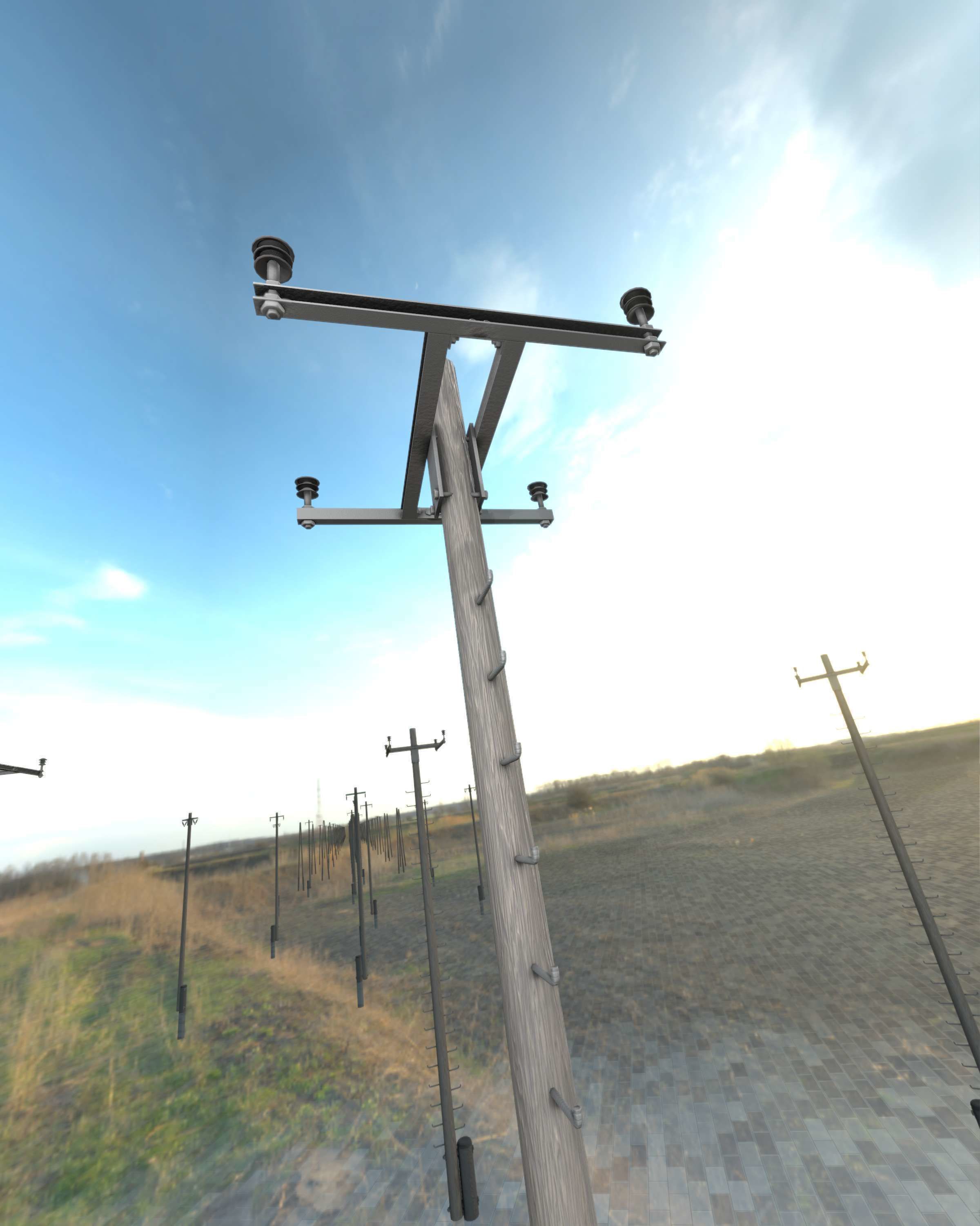 Wooden Electricity Pole with Ladder - Object 029 Low-poly 3D model_23