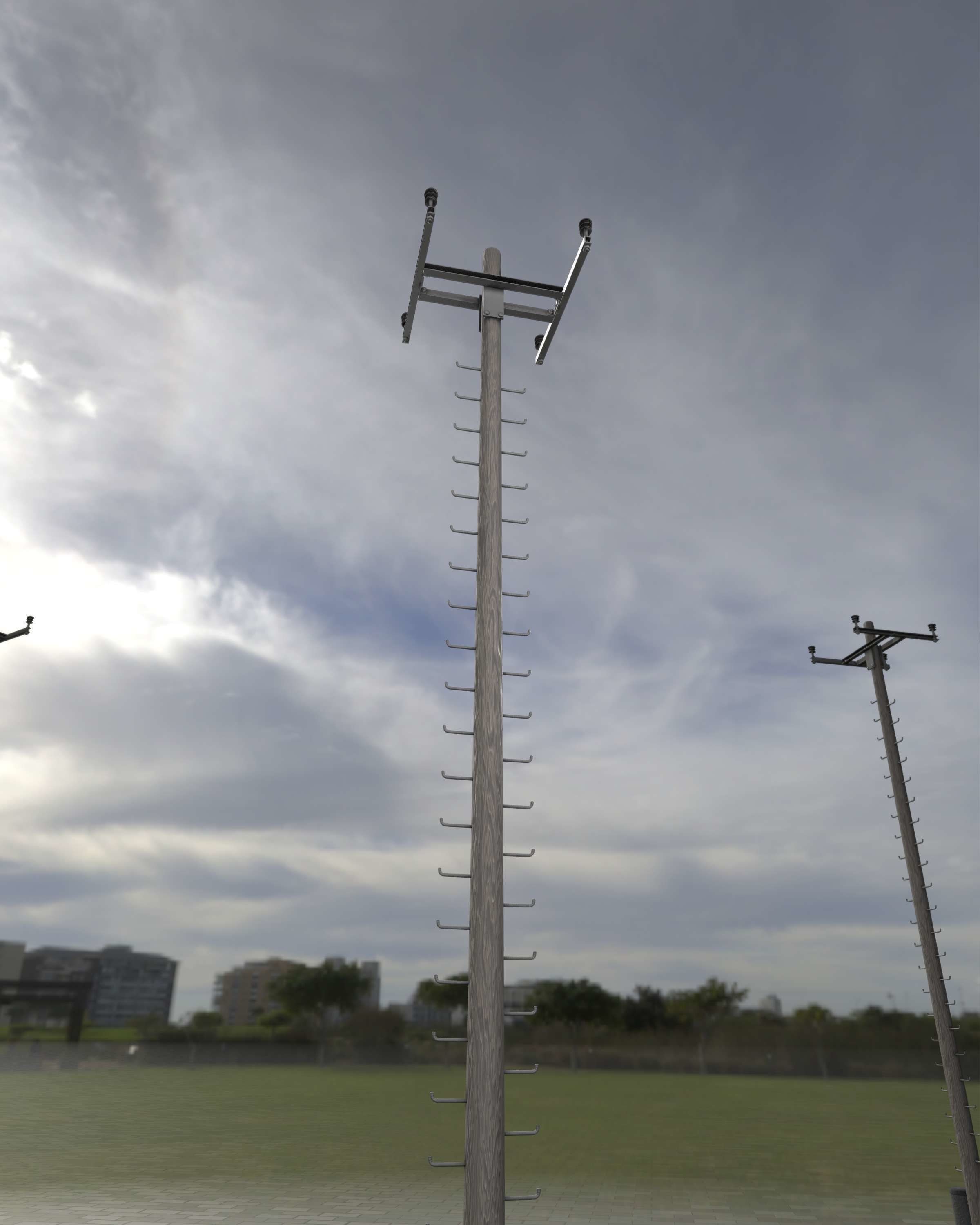 Wooden Electricity Pole with Ladder - Object 029 Low-poly 3D model_39