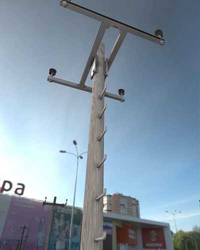 Wooden Electricity Pole with Ladder - Object 029 Low-poly 3D model