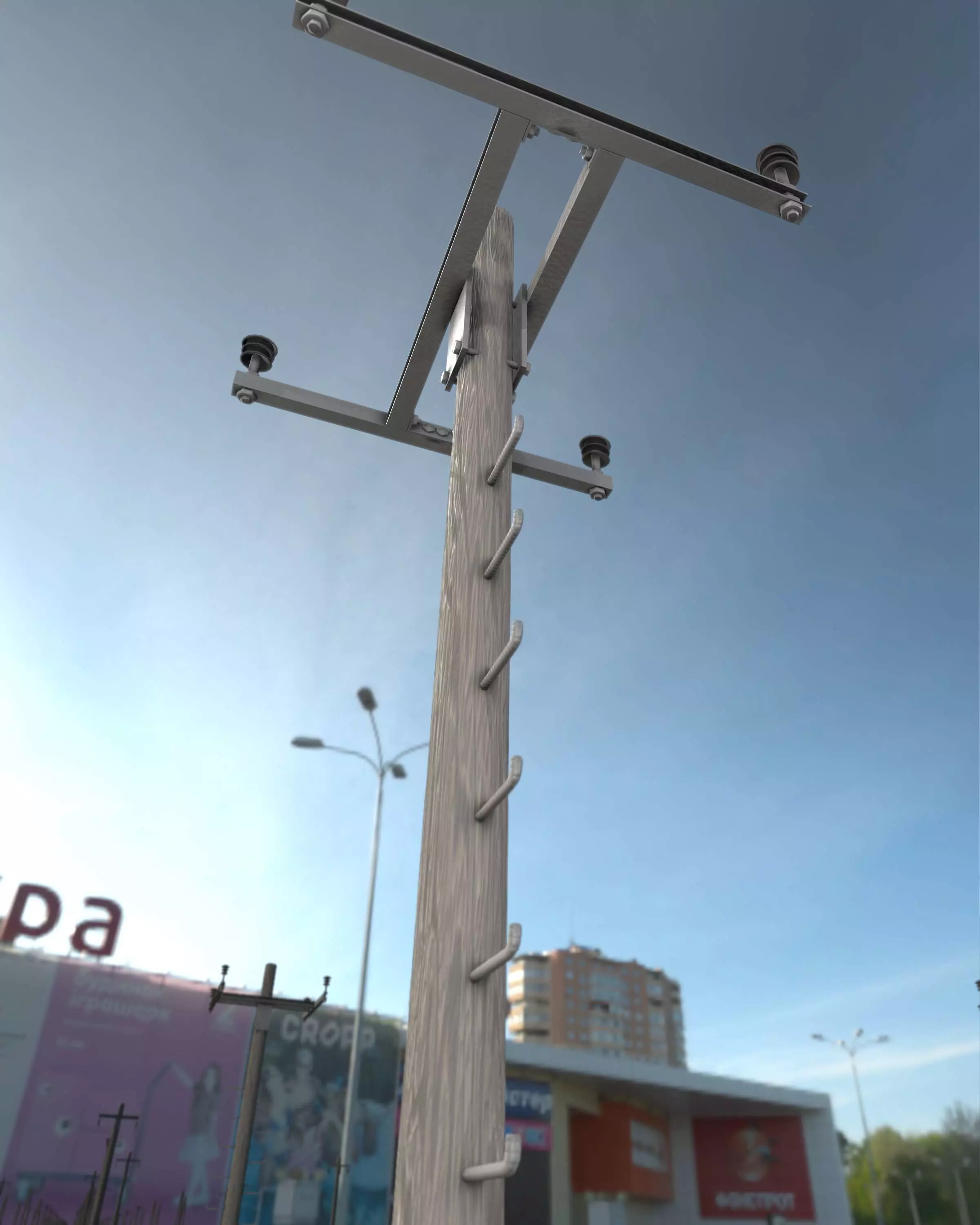 Wooden Electricity Pole with Ladder - Object 029 Low-poly 3D model_0