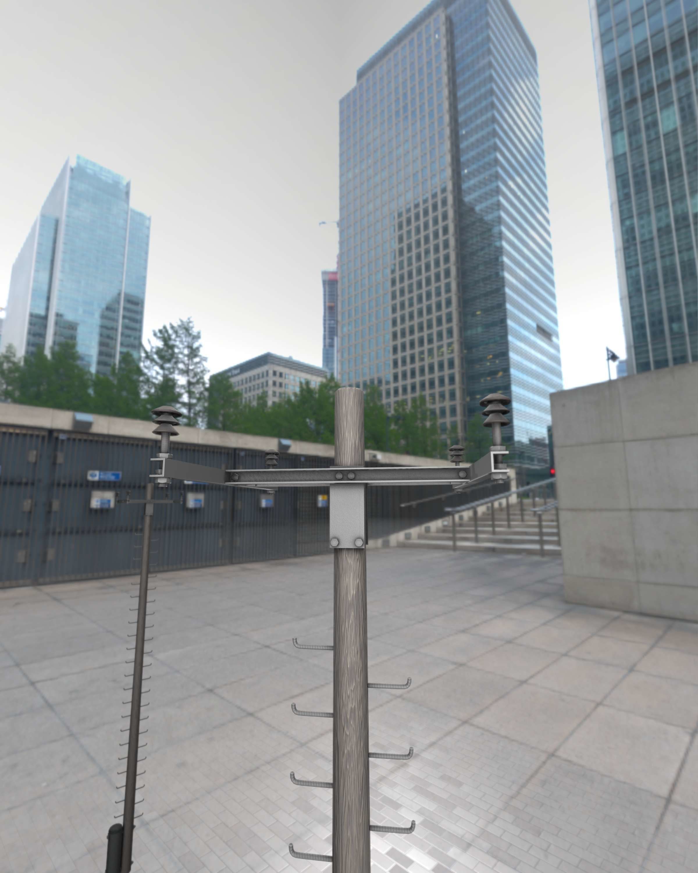 Wooden Electricity Pole with Ladder - Object 029 Low-poly 3D model_7