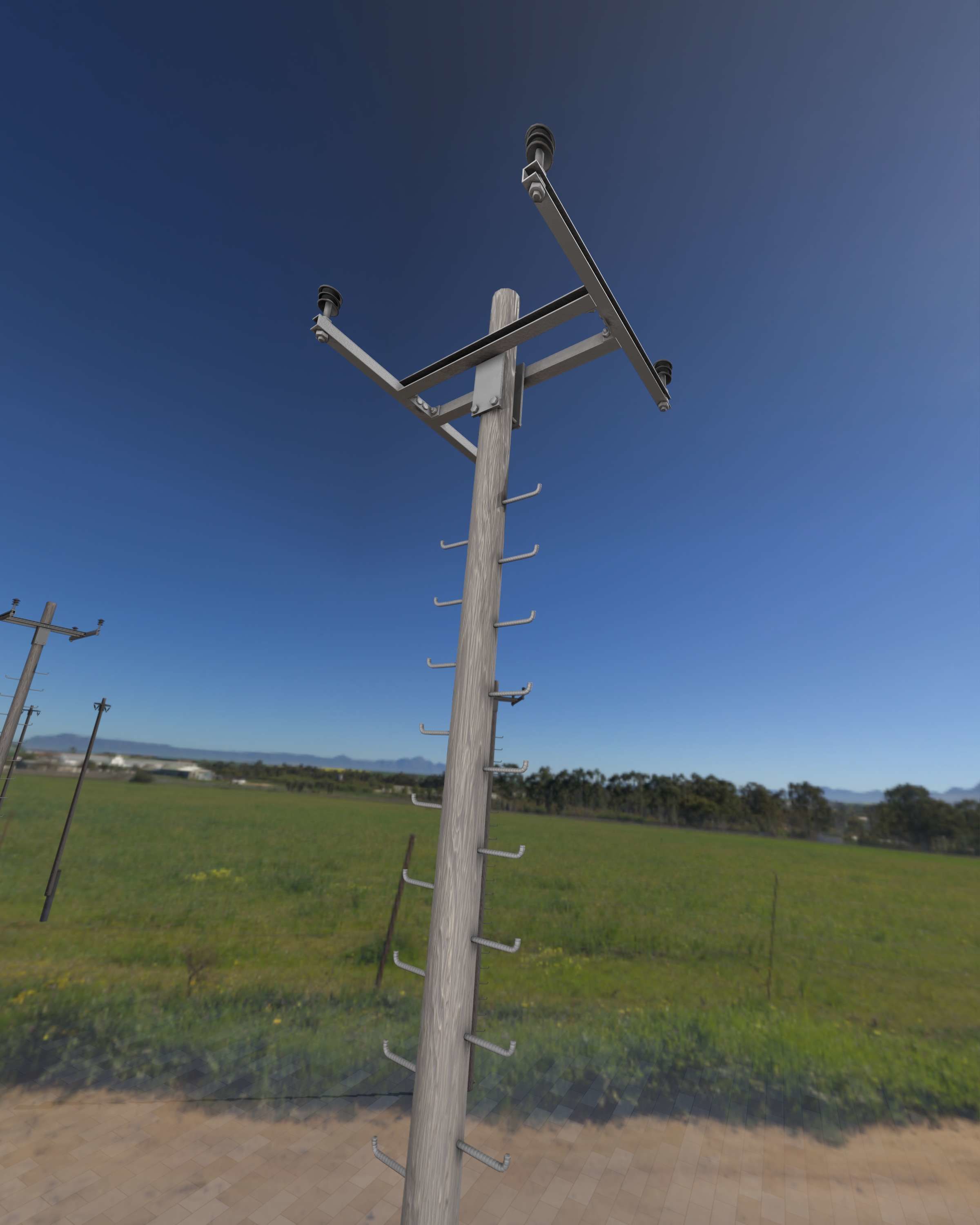 Wooden Electricity Pole with Ladder - Object 029 Low-poly 3D model_49