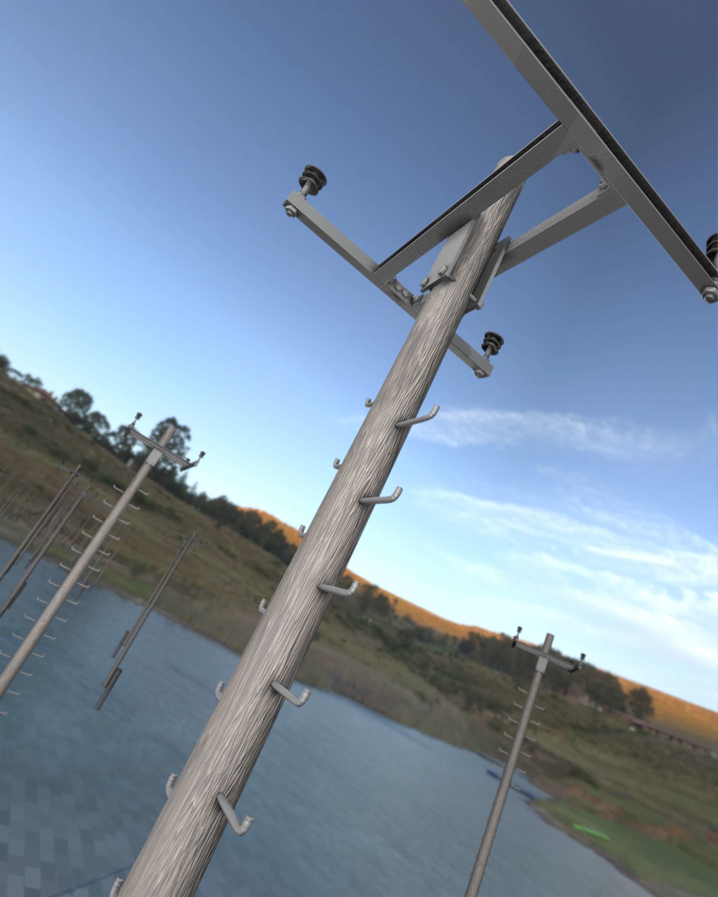 Wooden Electricity Pole with Ladder - Object 029 Low-poly 3D model_26