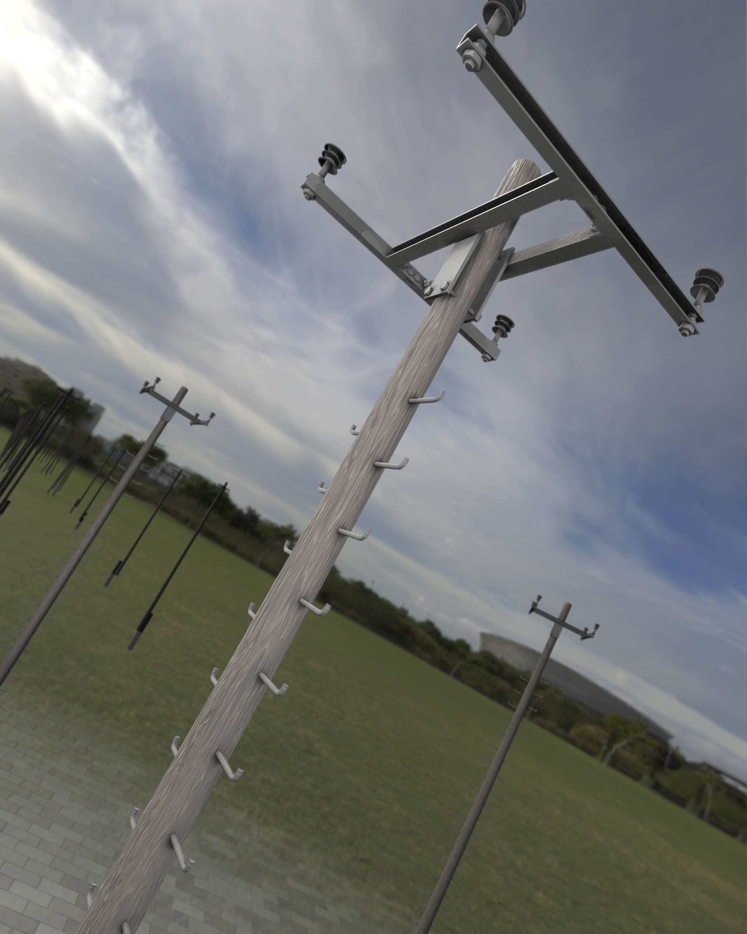 Wooden Electricity Pole with Ladder - Object 029 Low-poly 3D model_32