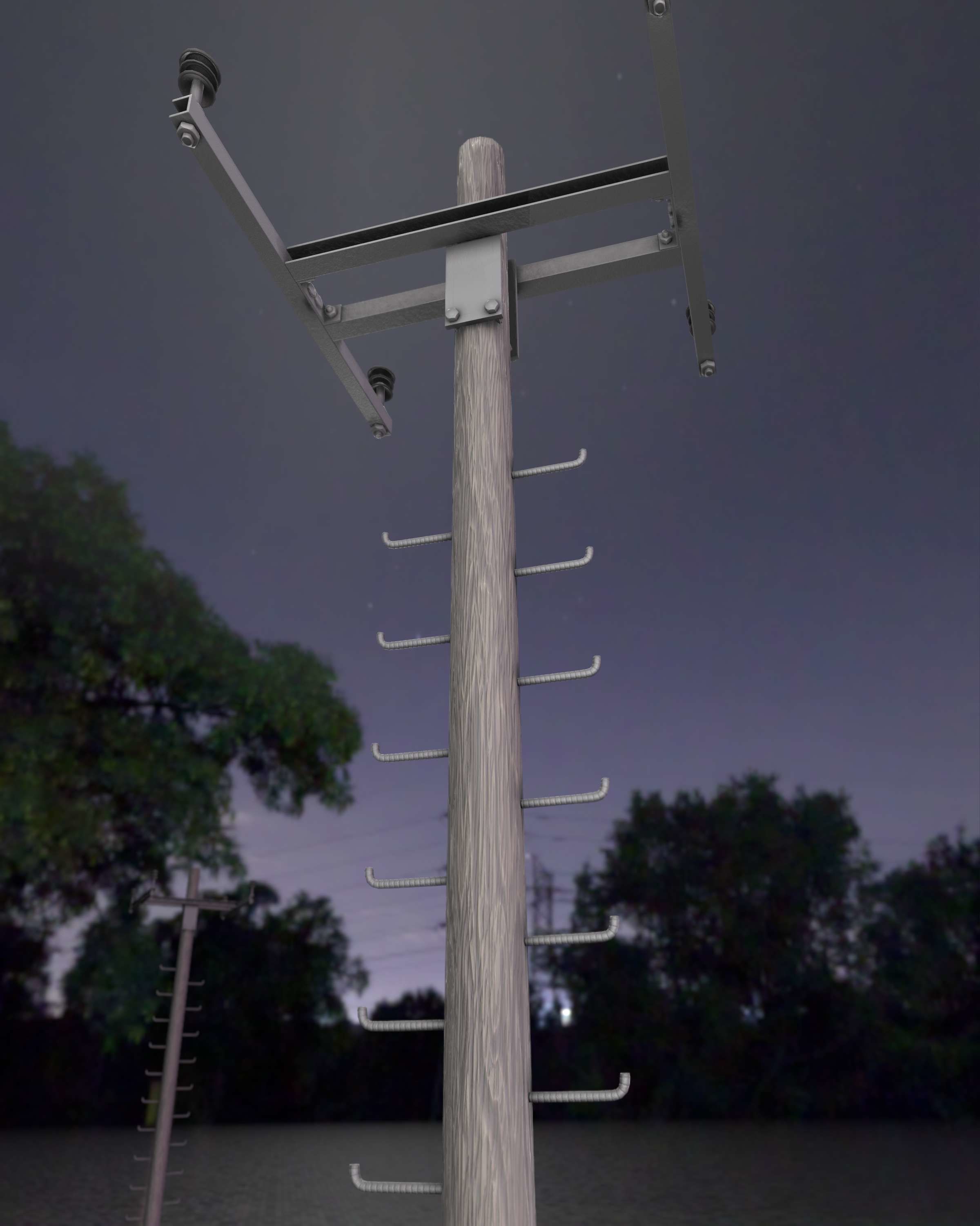 Wooden Electricity Pole with Ladder - Object 029 Low-poly 3D model_24