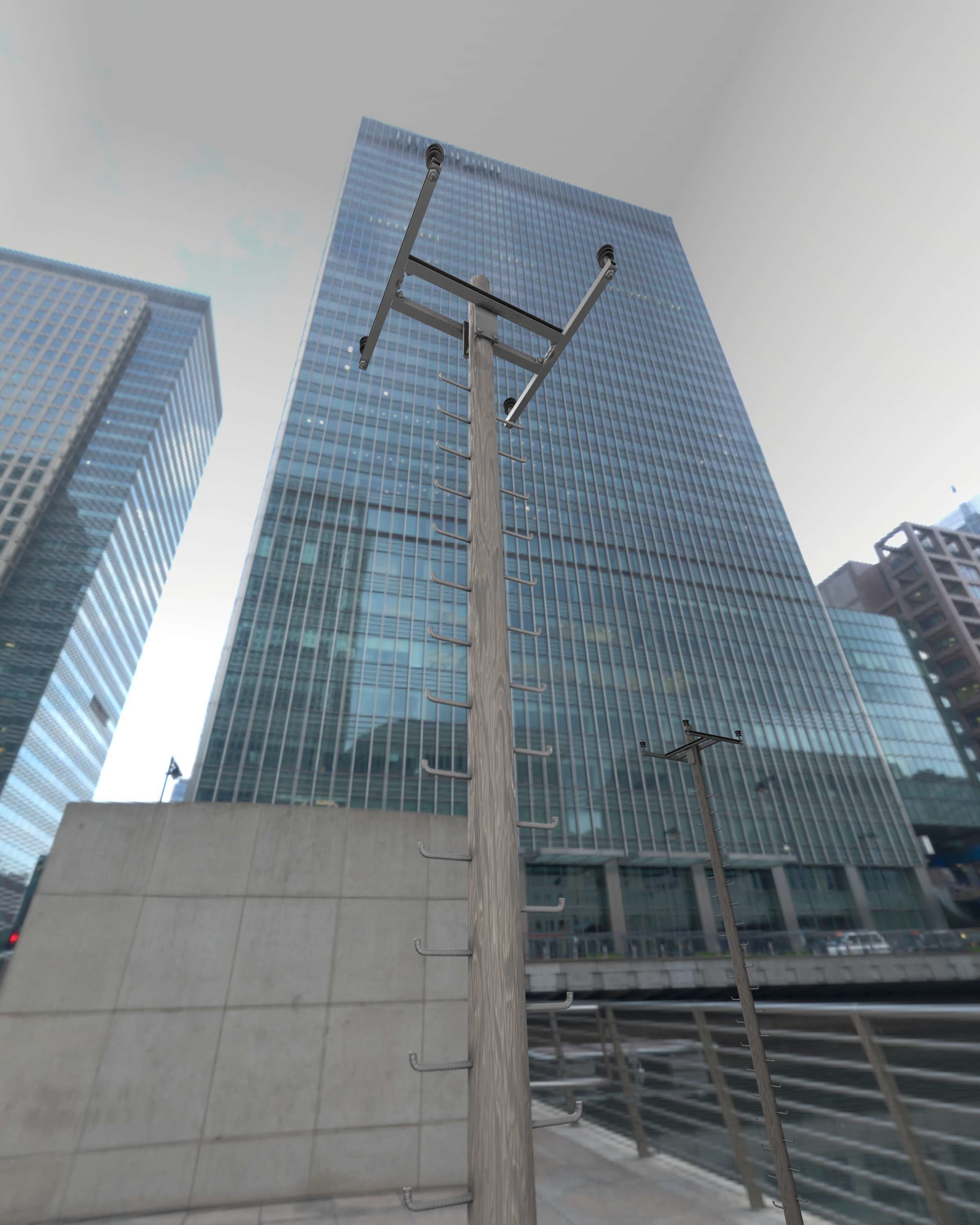 Wooden Electricity Pole with Ladder - Object 029 Low-poly 3D model_40