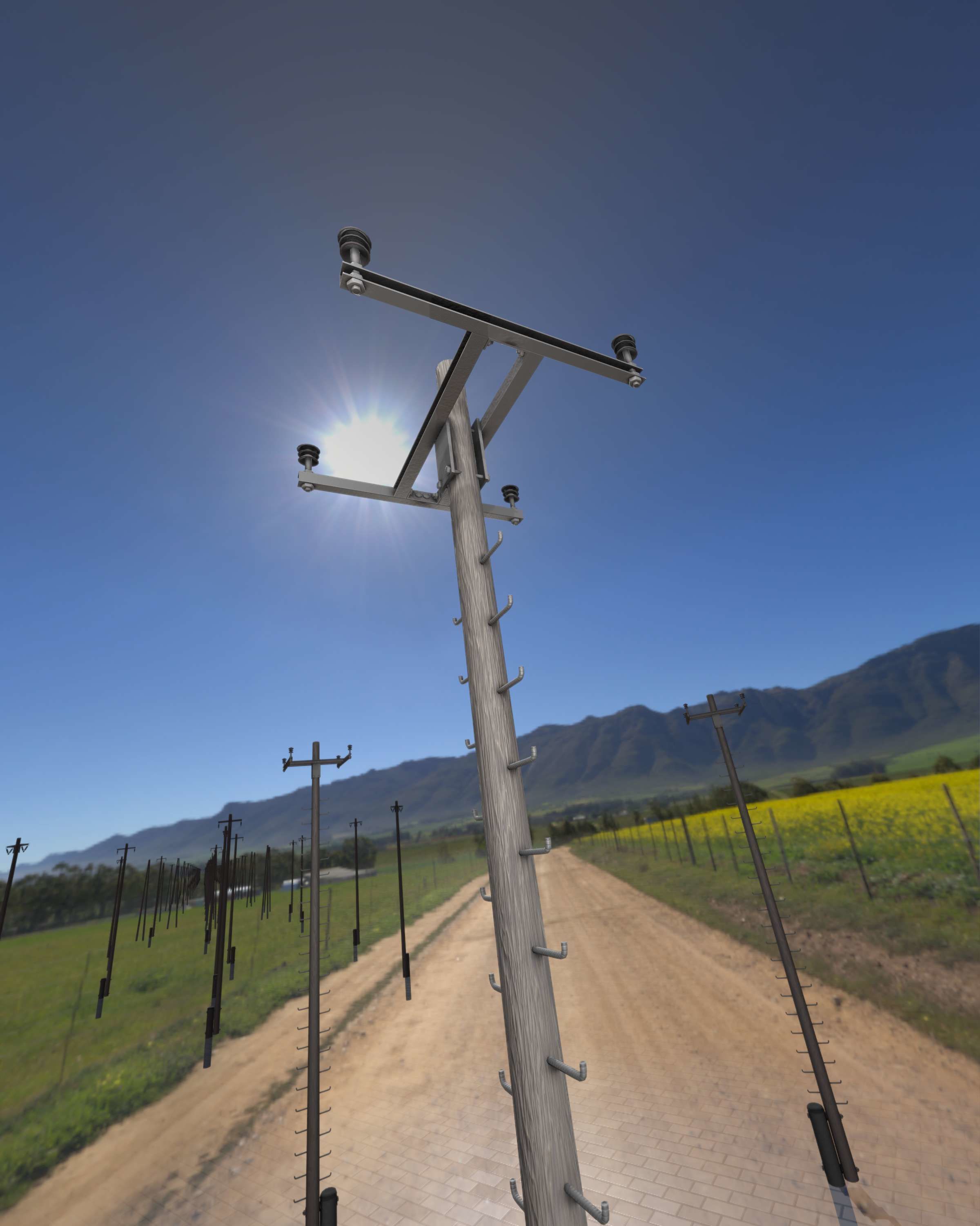 Wooden Electricity Pole with Ladder - Object 029 Low-poly 3D model_14