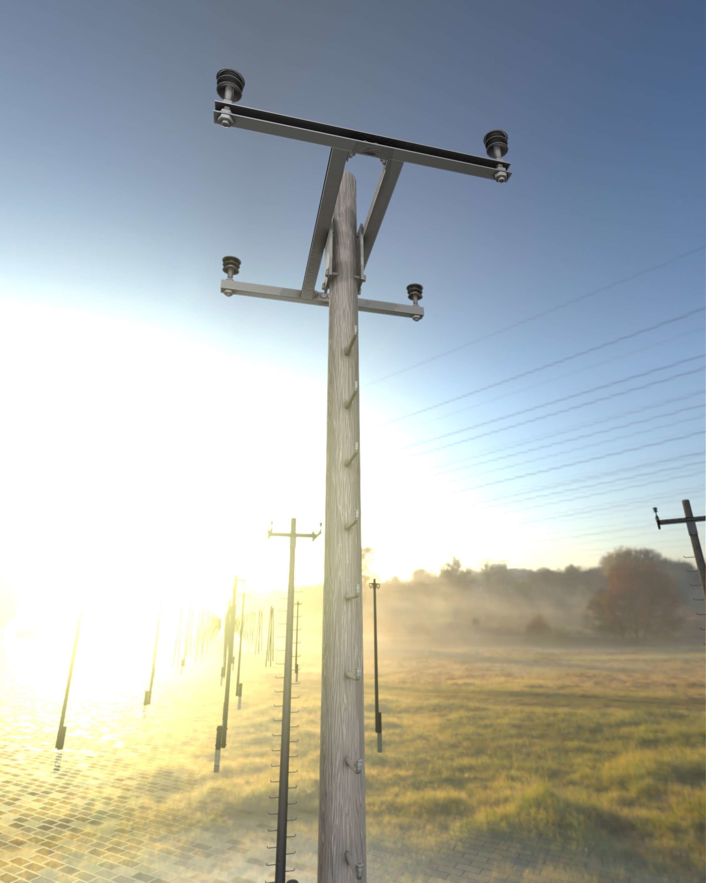 Wooden Electricity Pole with Ladder - Object 029 Low-poly 3D model_30