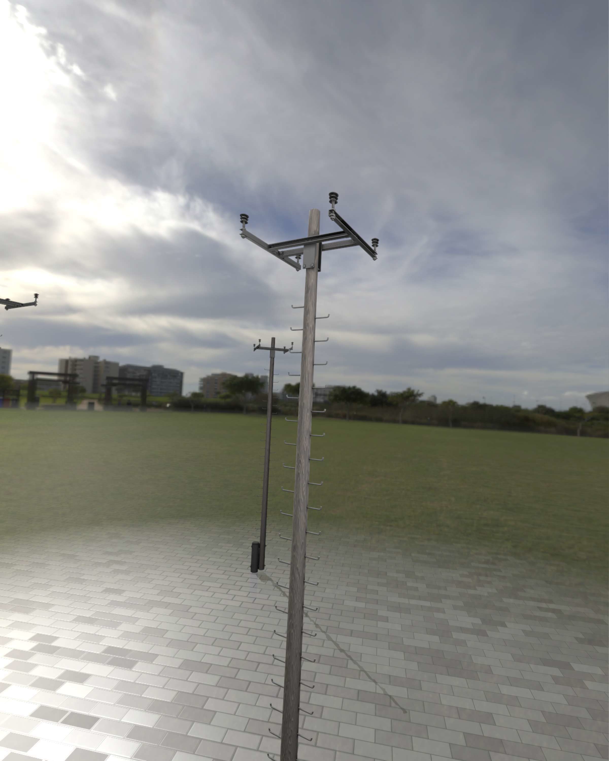 Wooden Electricity Pole with Ladder - Object 029 Low-poly 3D model_3