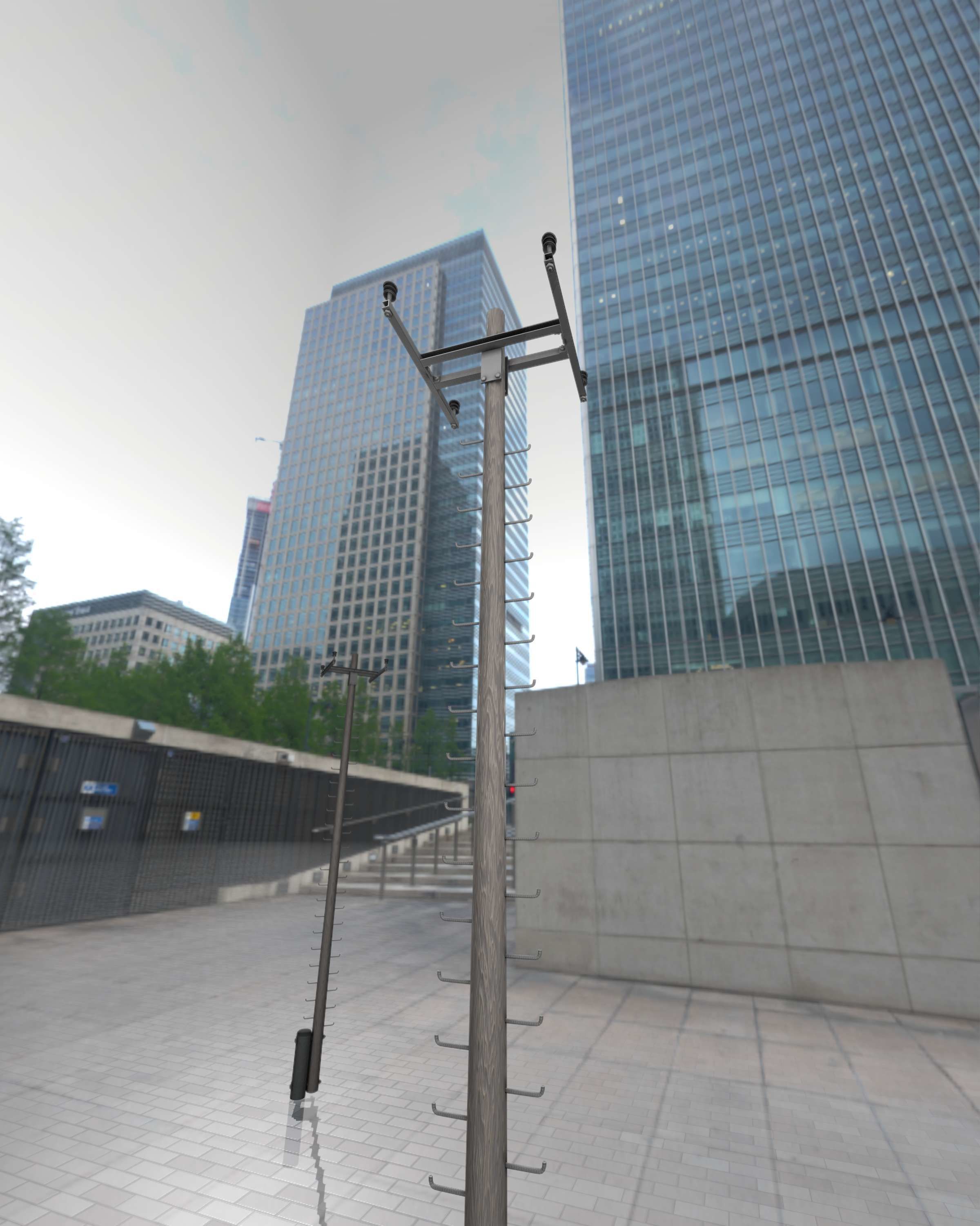 Wooden Electricity Pole with Ladder - Object 029 Low-poly 3D model_9