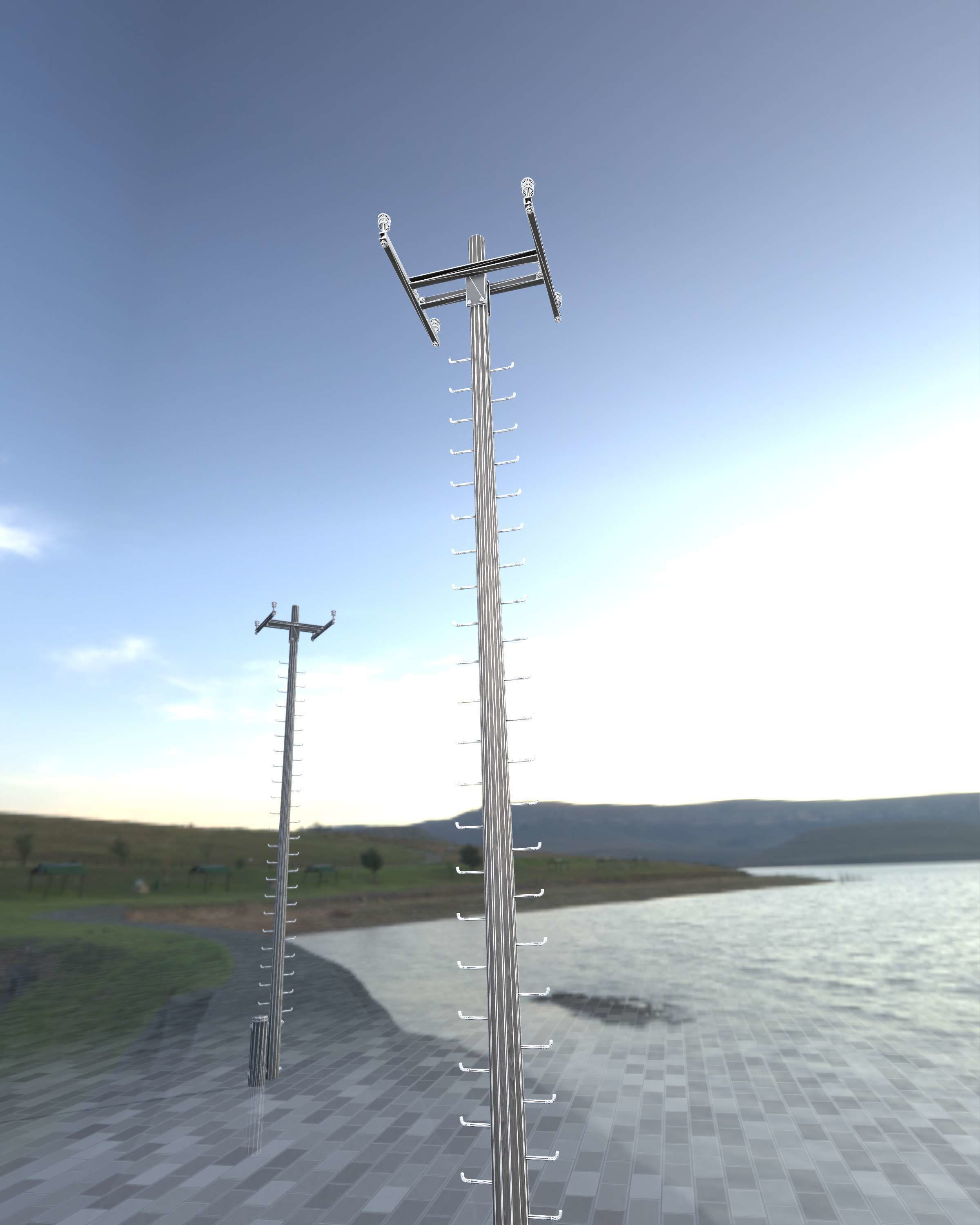 Wooden Electricity Pole with Ladder - Object 029 Low-poly 3D model_33