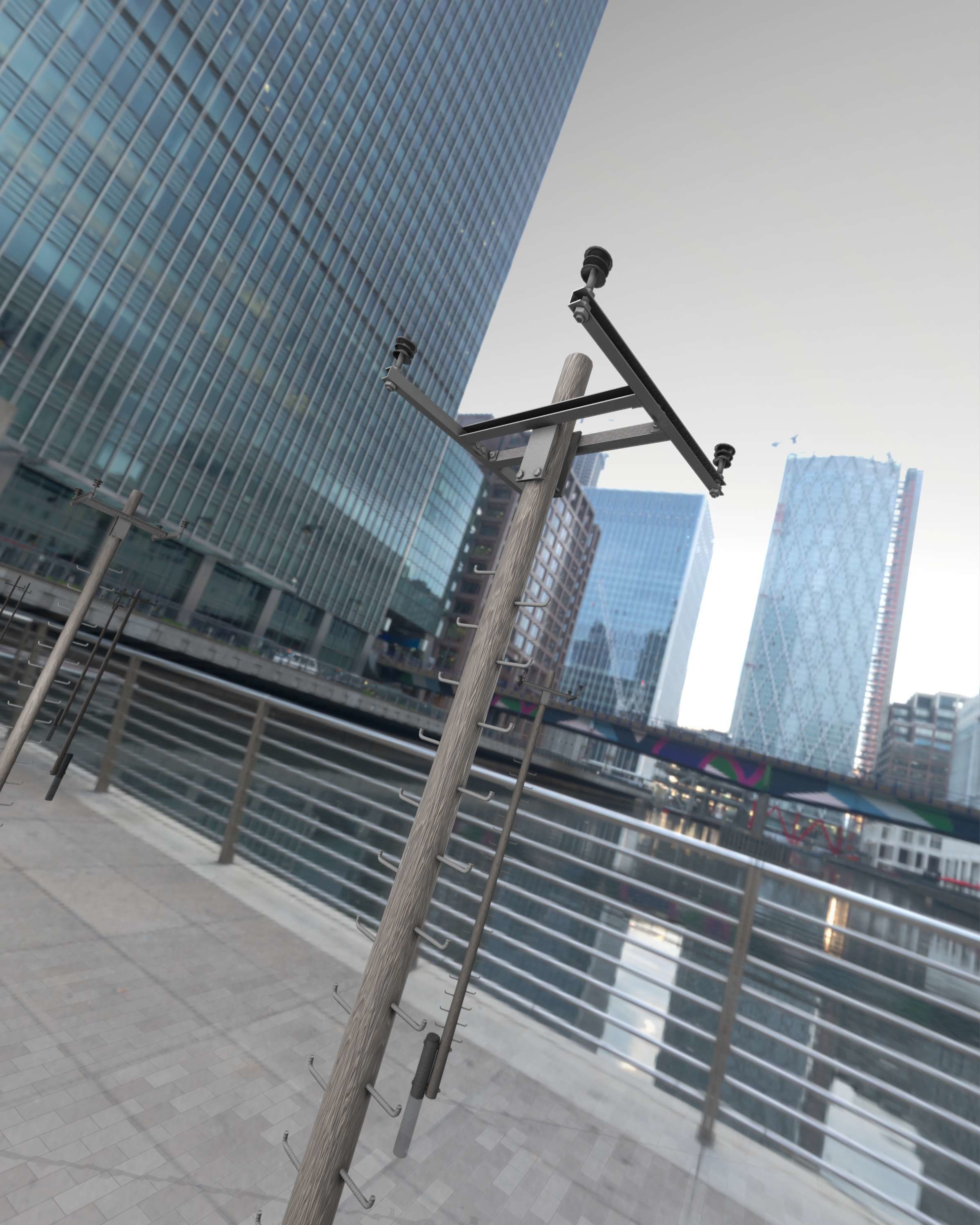 Wooden Electricity Pole with Ladder - Object 029 Low-poly 3D model_19