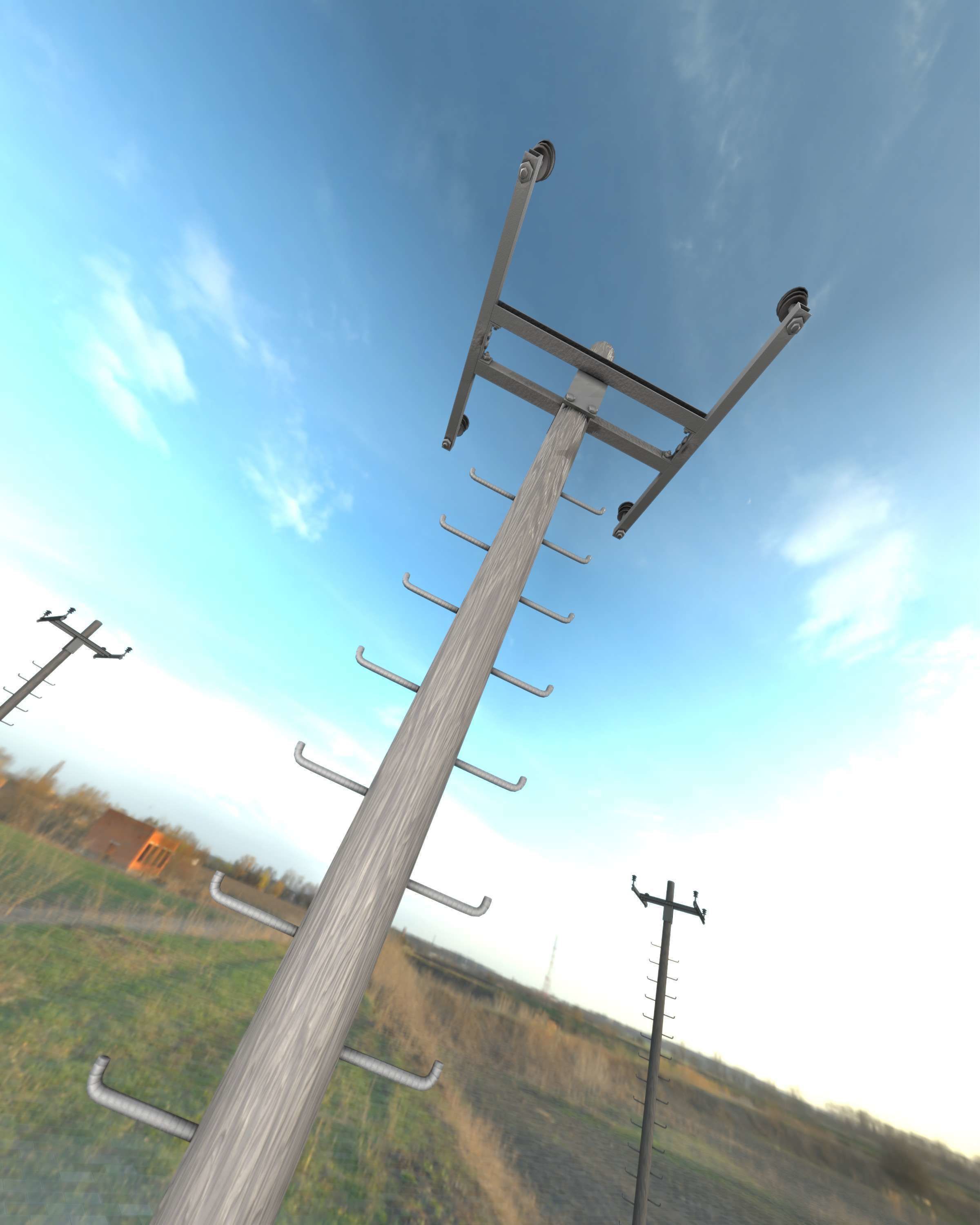 Wooden Electricity Pole with Ladder - Object 029 Low-poly 3D model_44