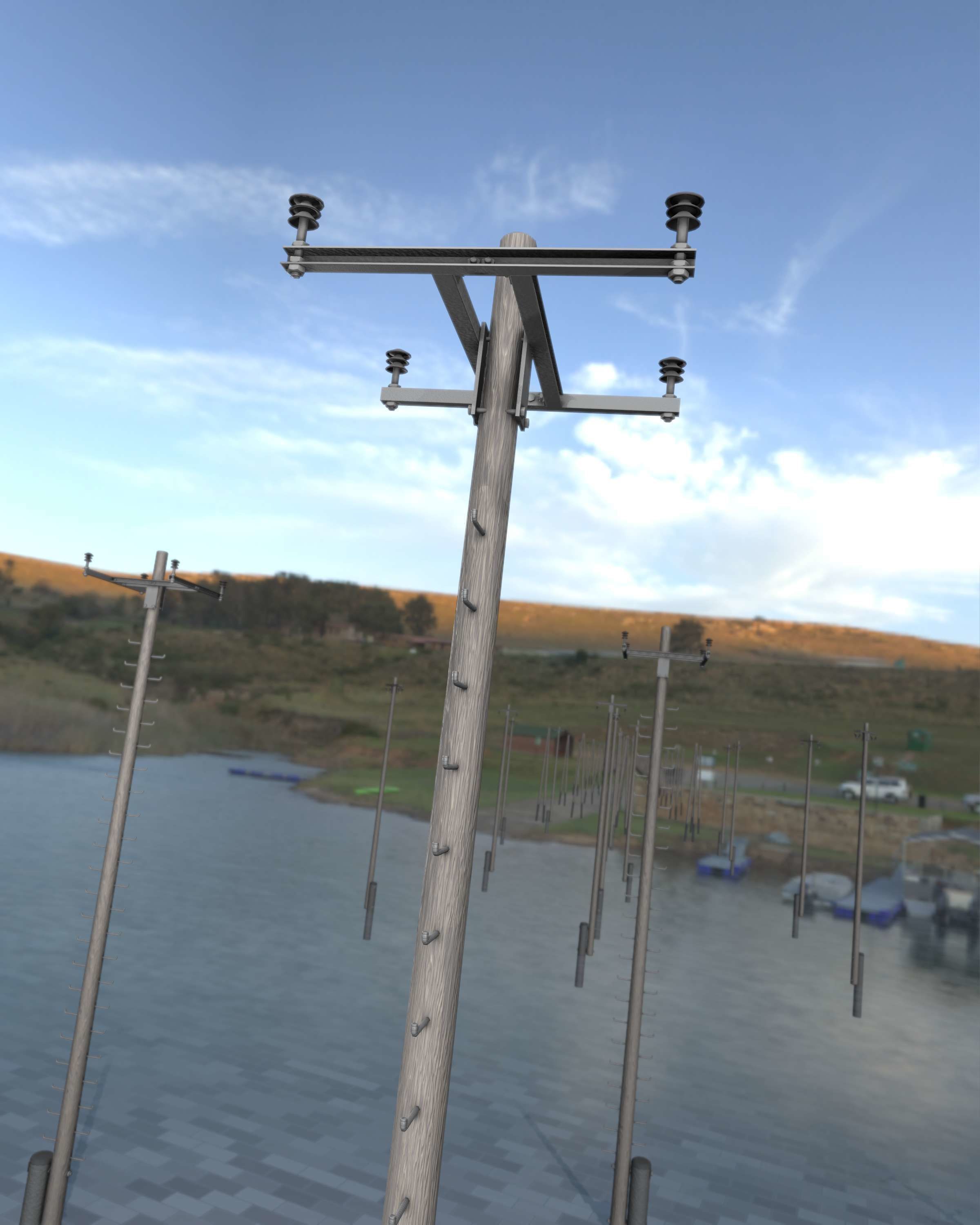 Wooden Electricity Pole with Ladder - Object 029 Low-poly 3D model_48