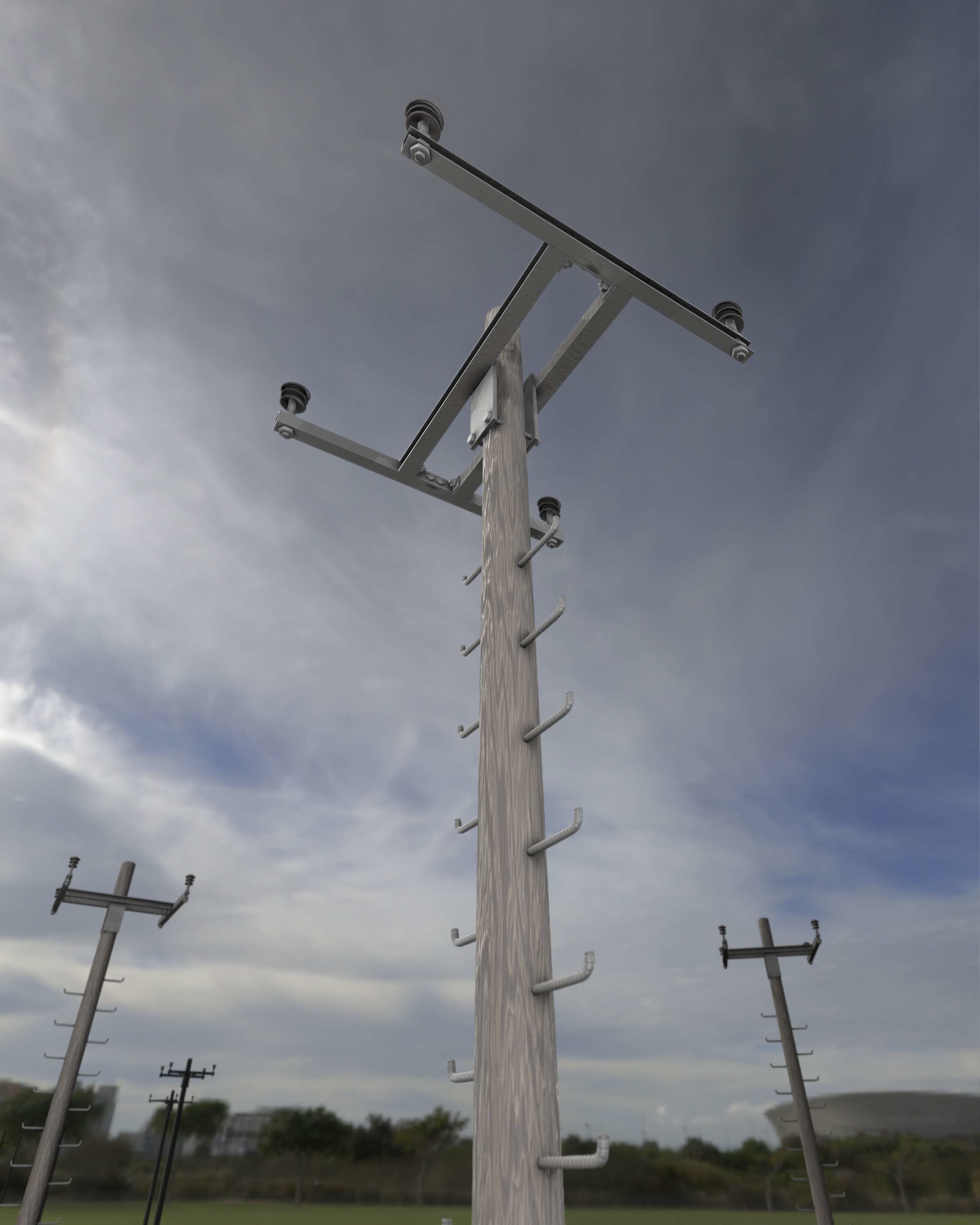 Wooden Electricity Pole with Ladder - Object 029 Low-poly 3D model_47